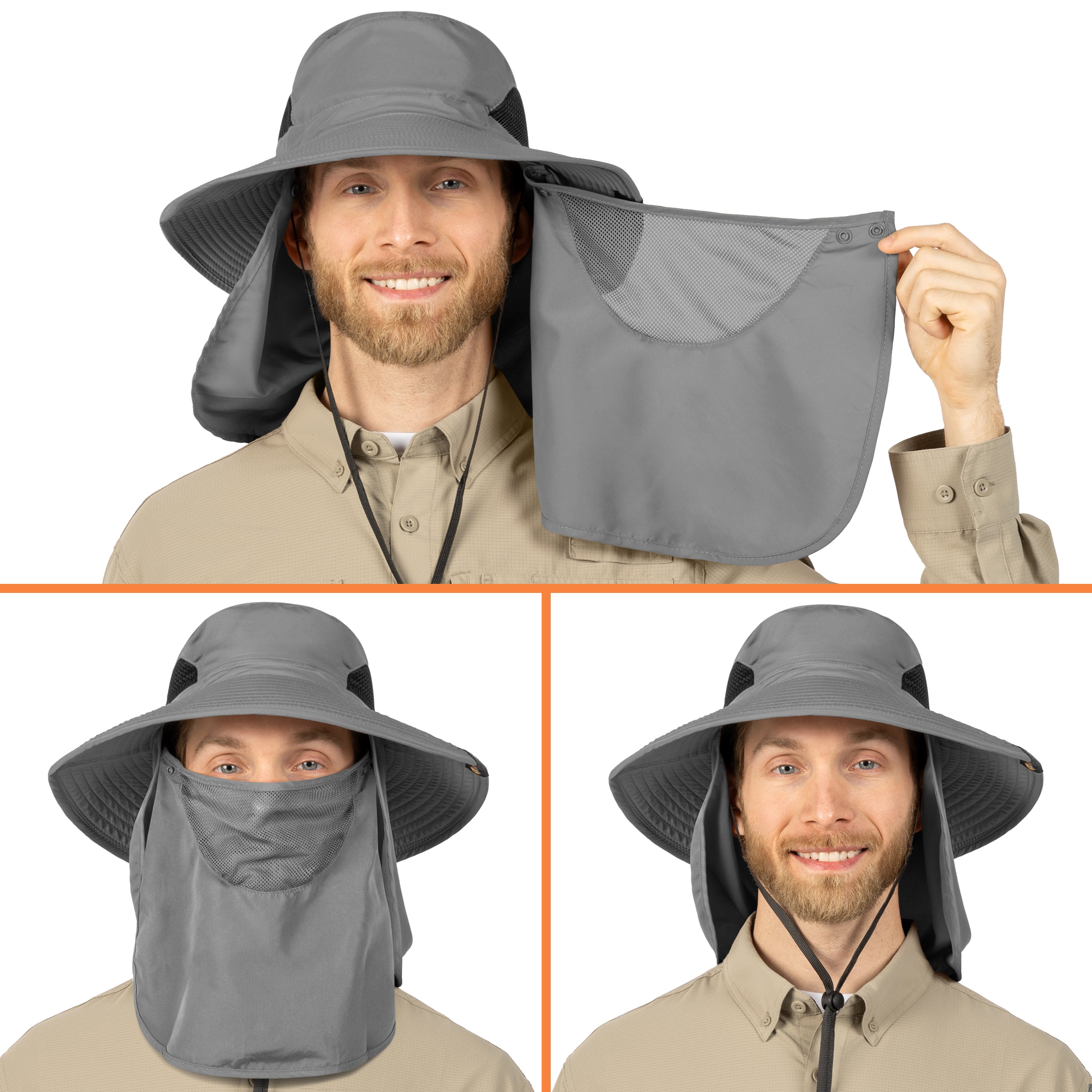 Unisex Wide Brim Hat with Neck Flap and Face Cover