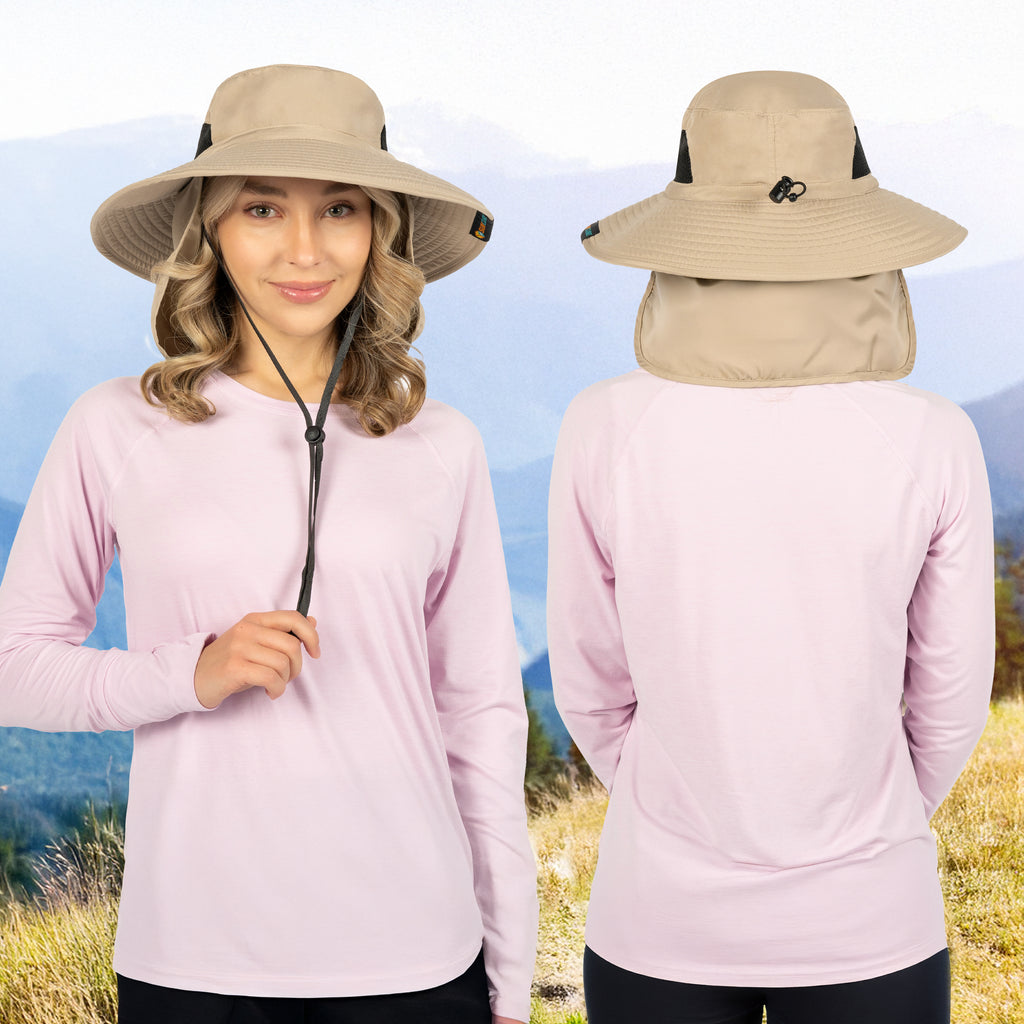 Unisex Wide Brim Sun Hat with Side Vent and Neck Flap Cover
