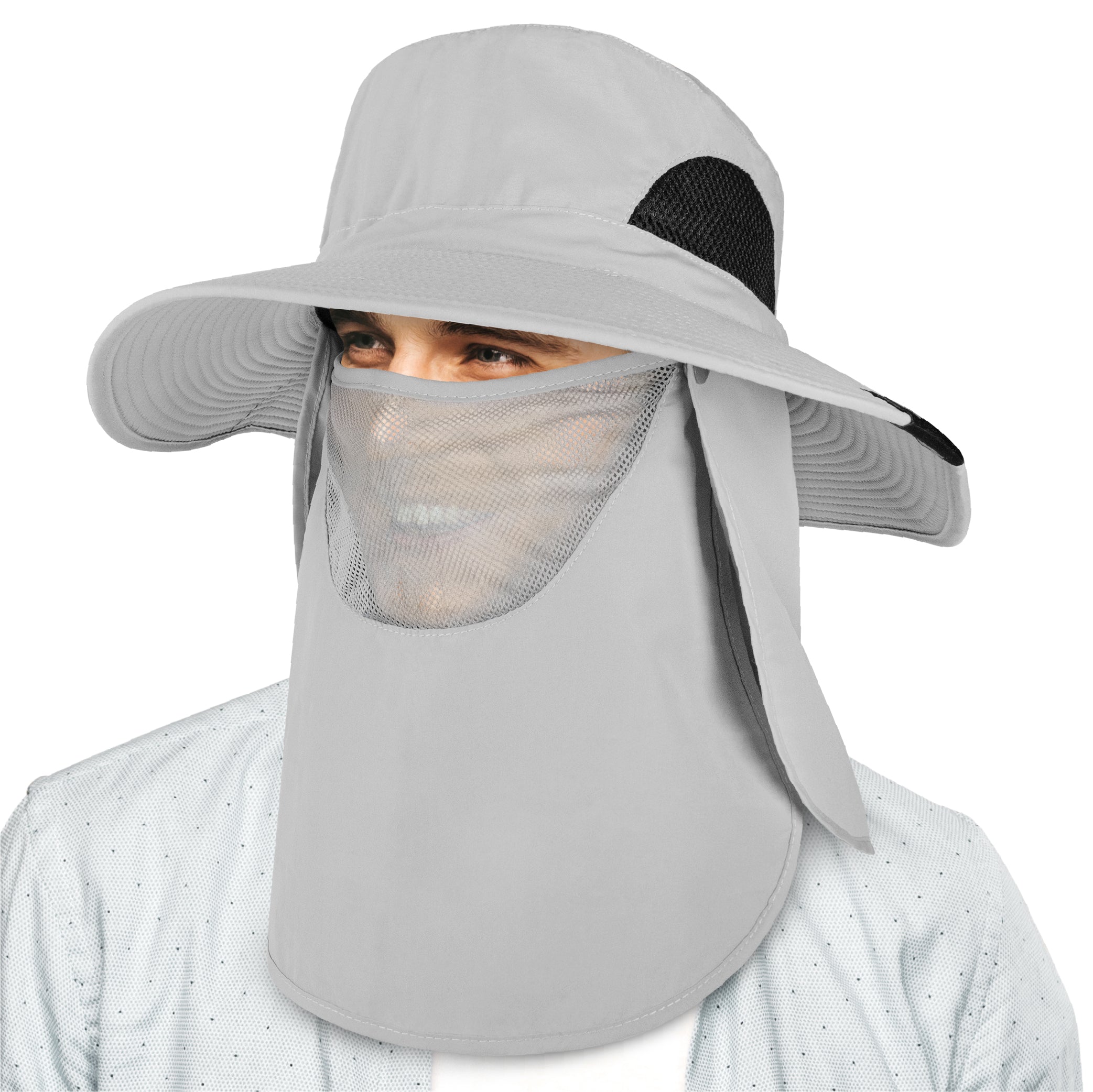 Unisex Wide Brim Hat with Neck Flap and Face Cover