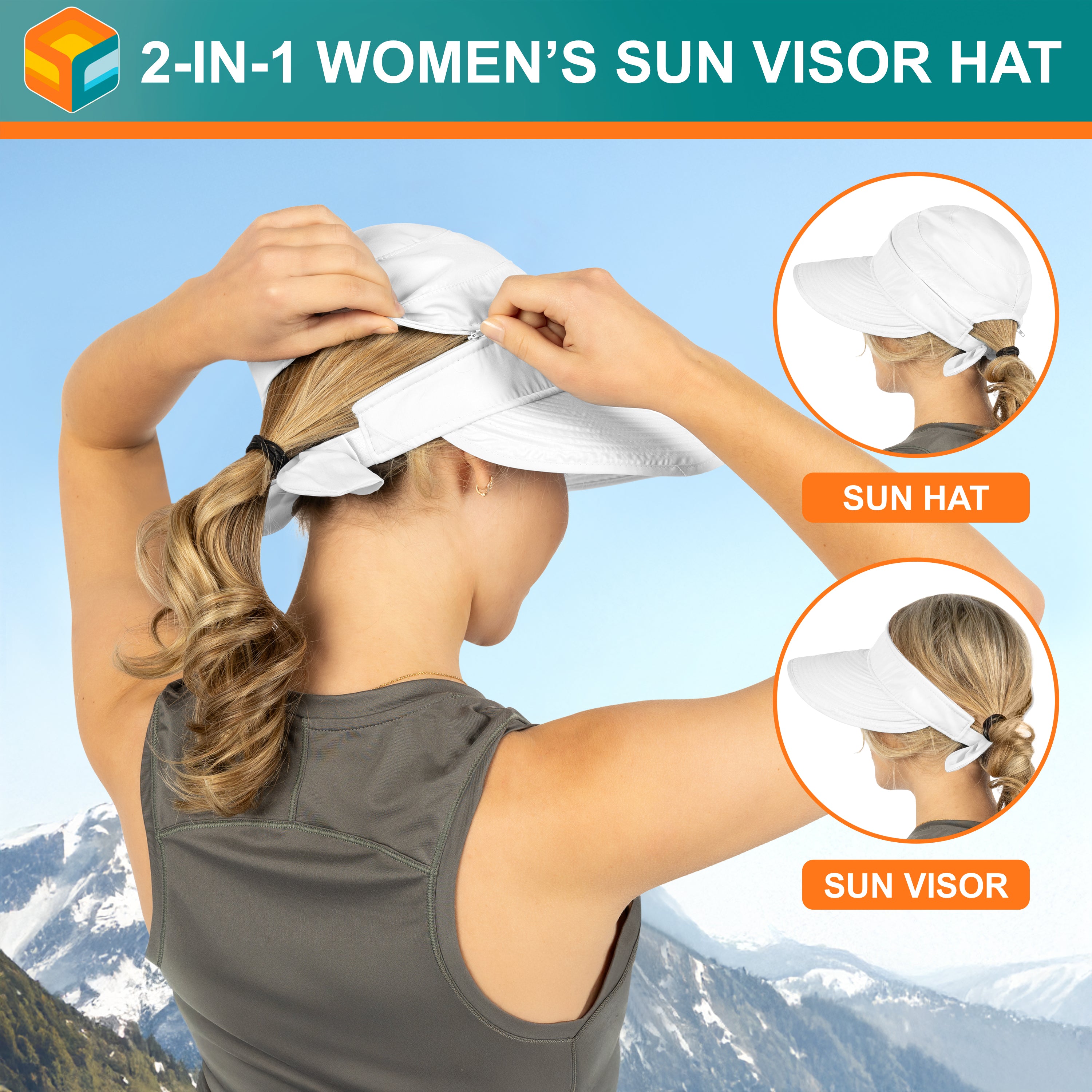 Womens Convertible Zip Off Sun Visor Hat