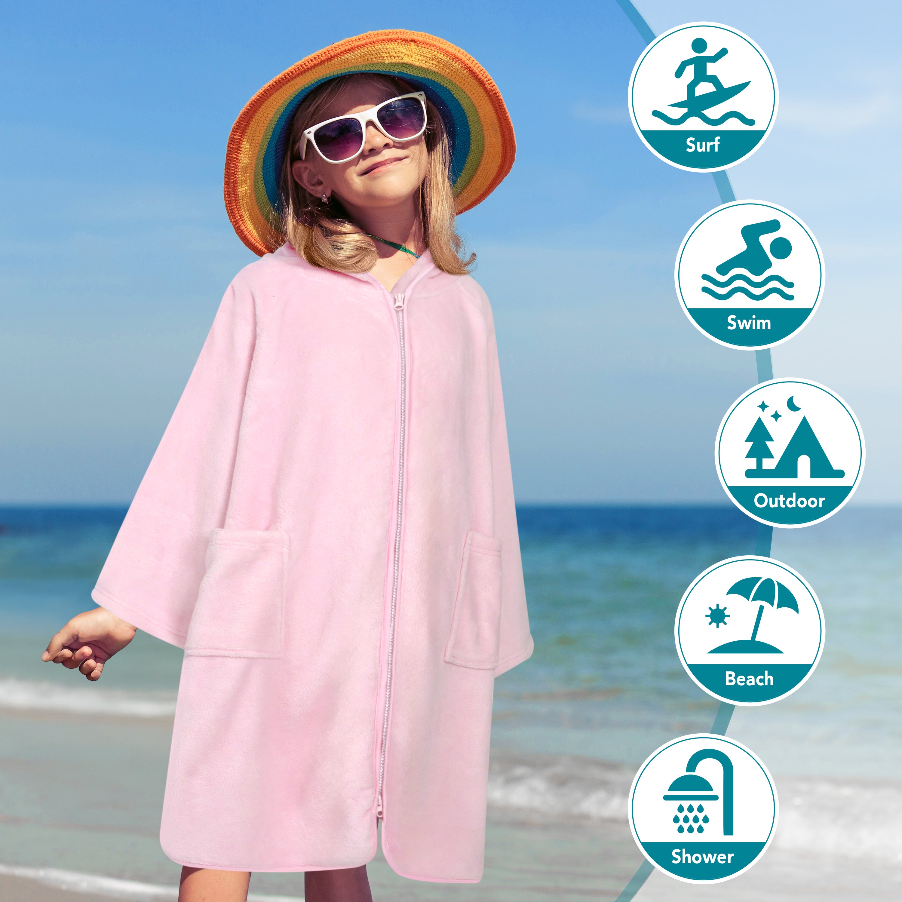 Teens Zippper Hooded Towel Robe