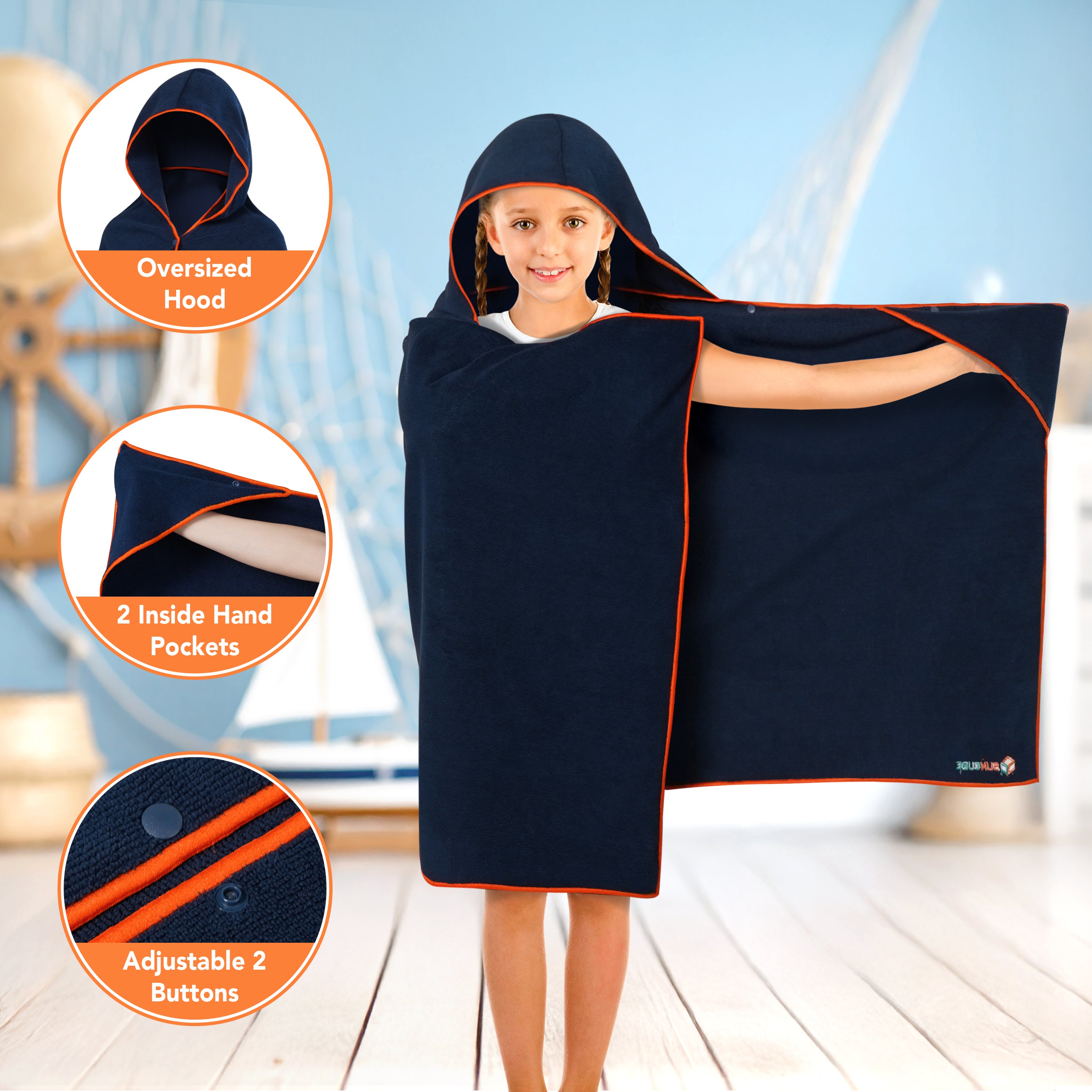 Kids Hooded Poncho Wrap Bath Towel