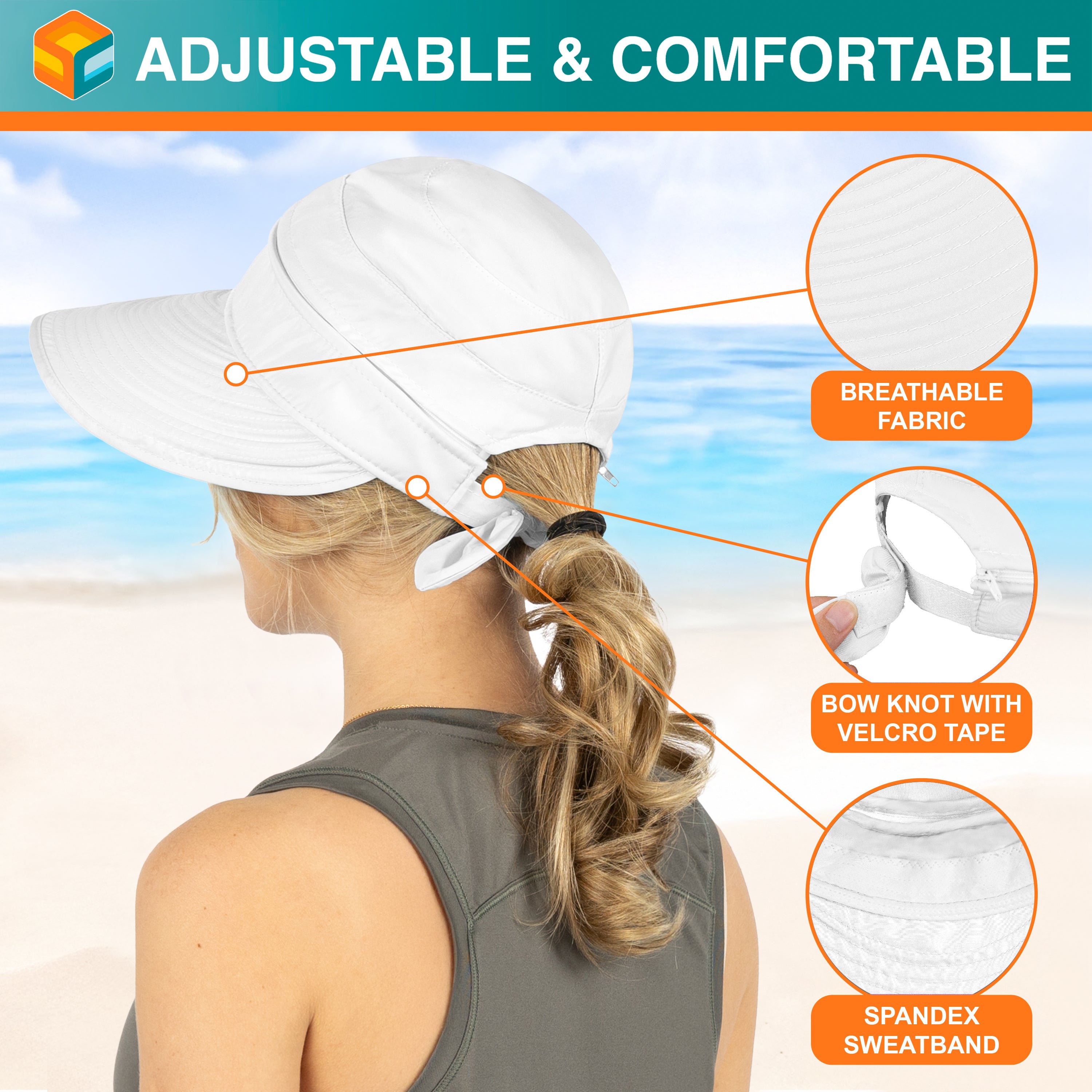 Womens Convertible Zip Off Sun Visor Hat