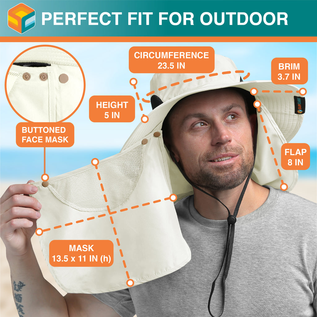 Unisex Wide Brim Hat with Neck Flap and Face Cover