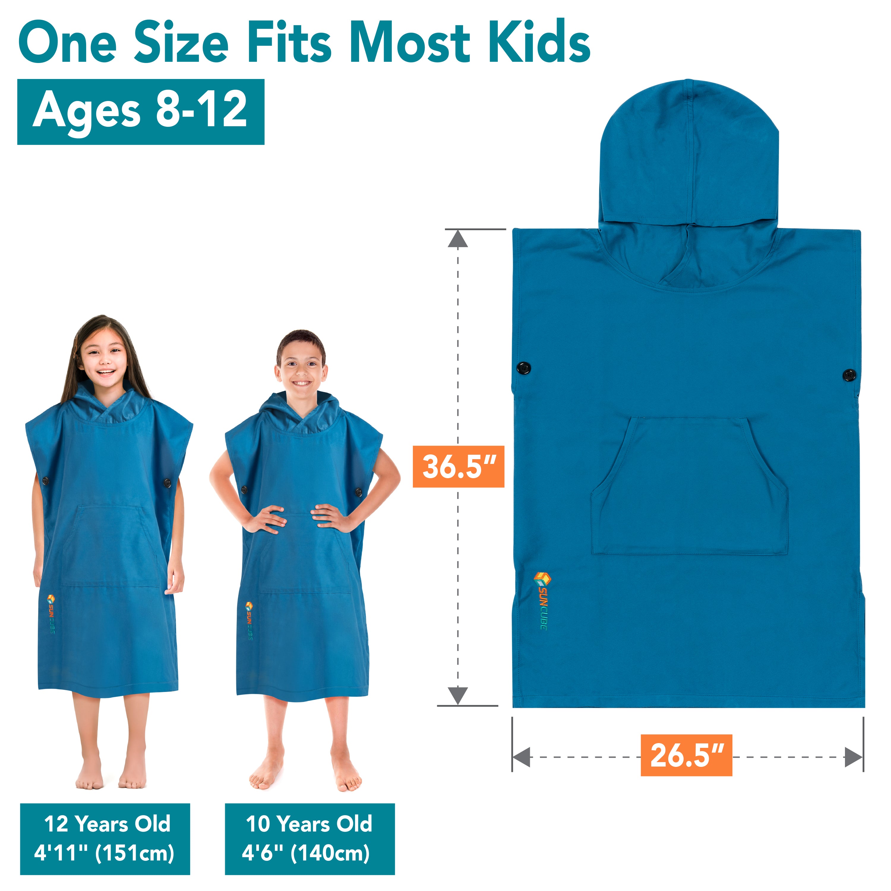 Surf Poncho Changing Robe with Hood, Microfiber - Kids / Teen