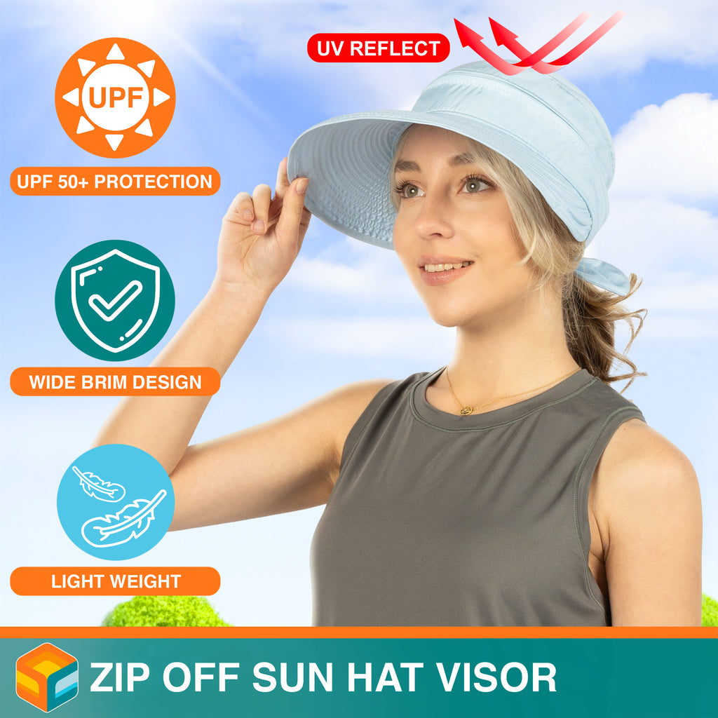 Womens Convertible Zip Off Sun Visor Hat
