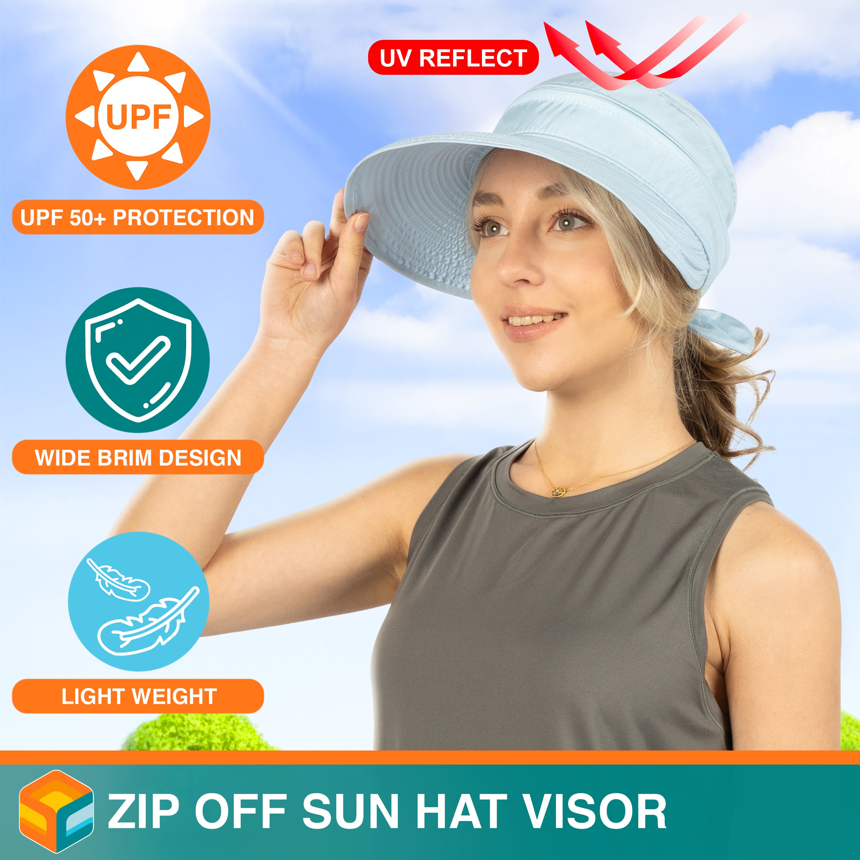 Womens Convertible Zip Off Sun Visor Hat