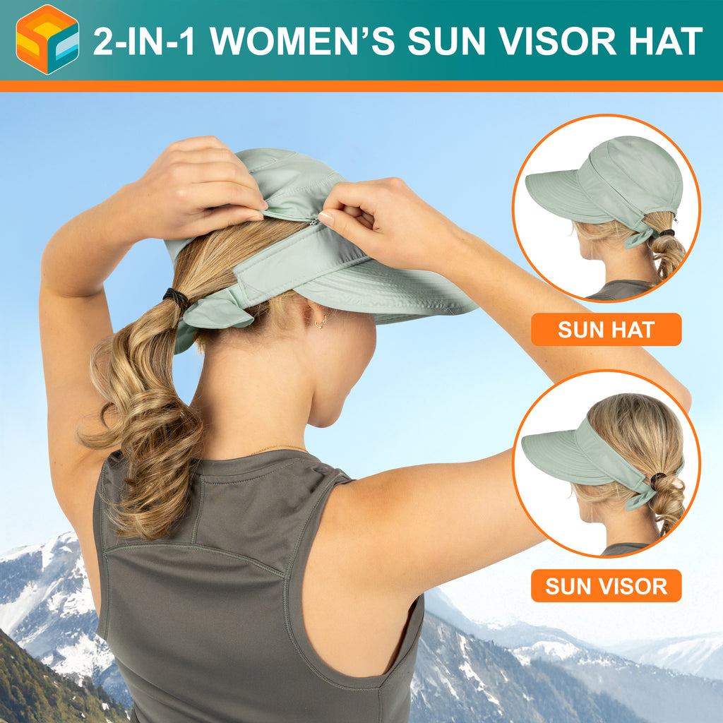 Womens Convertible Zip Off Sun Visor Hat
