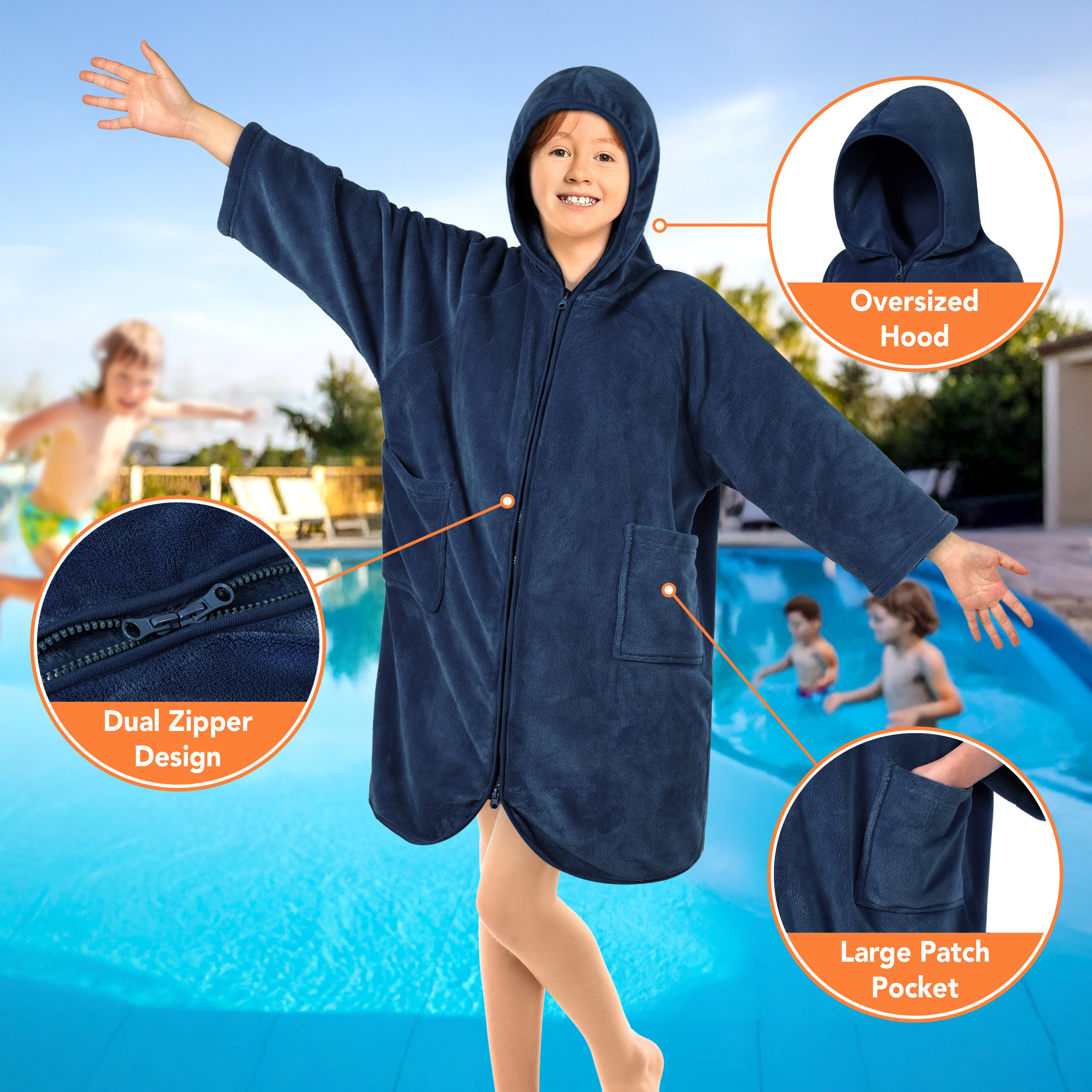 Teens Zippper Hooded Towel Robe