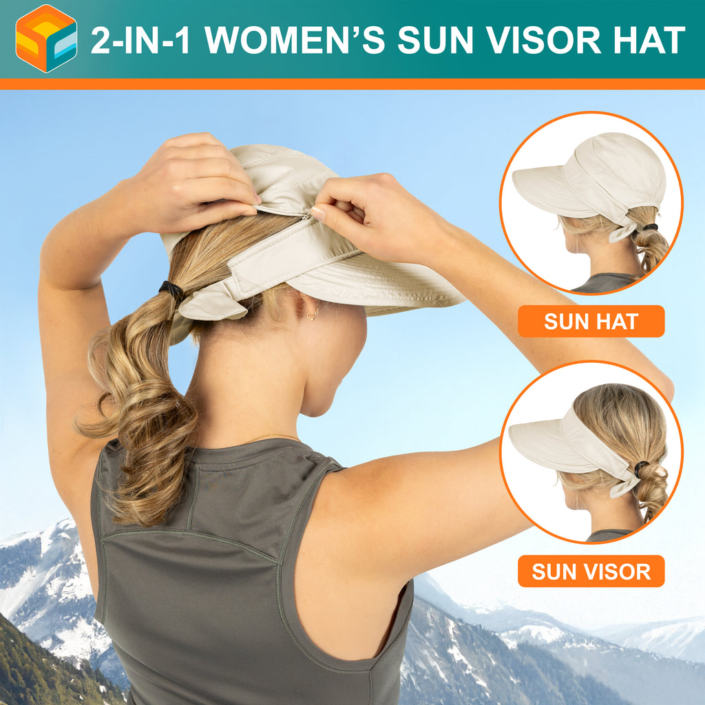 Womens Convertible Zip Off Sun Visor Hat