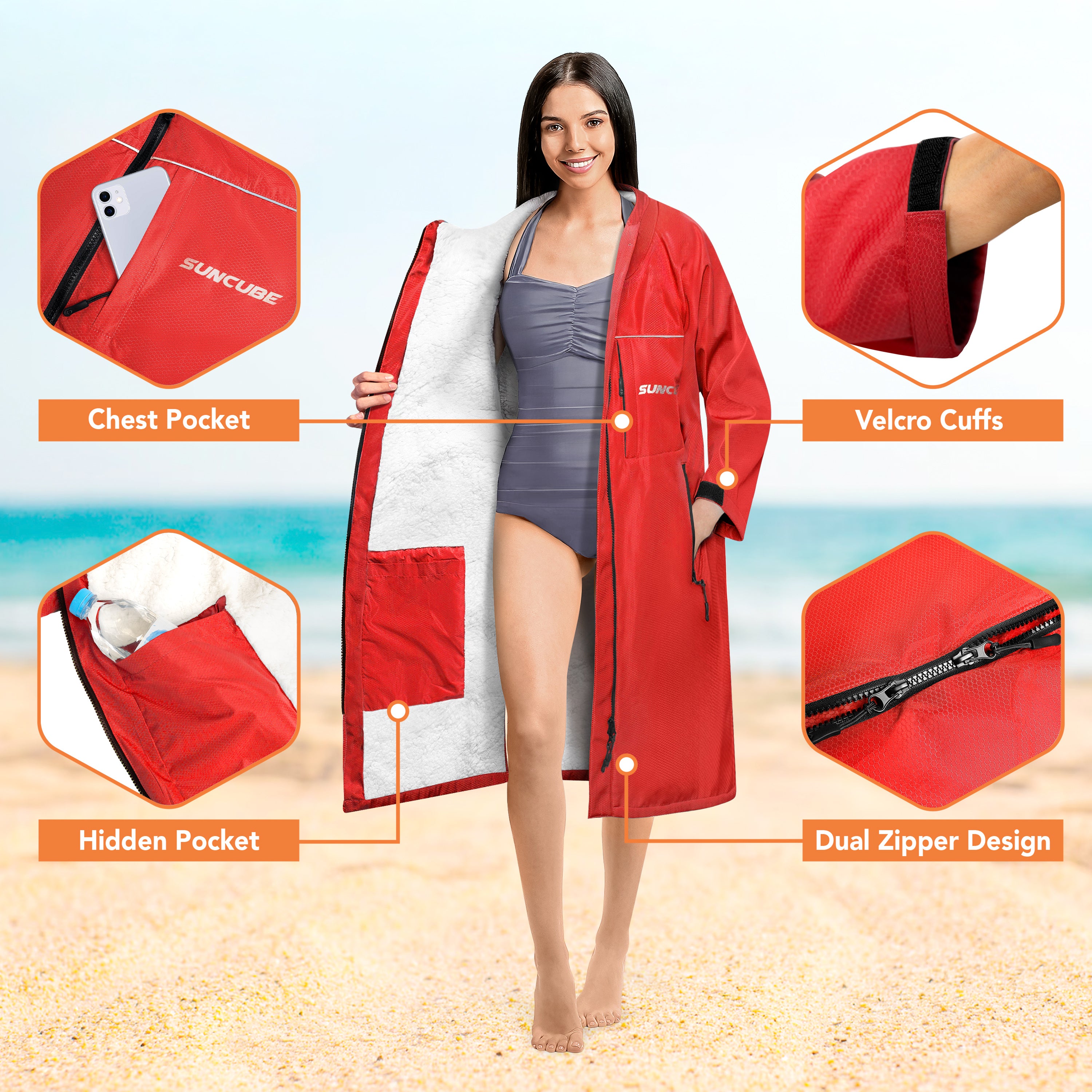 Unisex Hooded Swim Parka - Sherpa, Adults