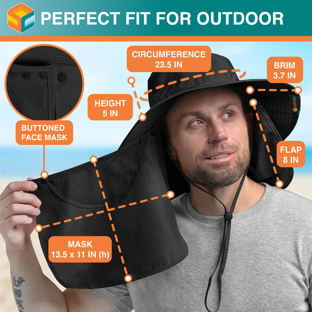 Unisex Wide Brim Hat with Neck Flap and Face Cover