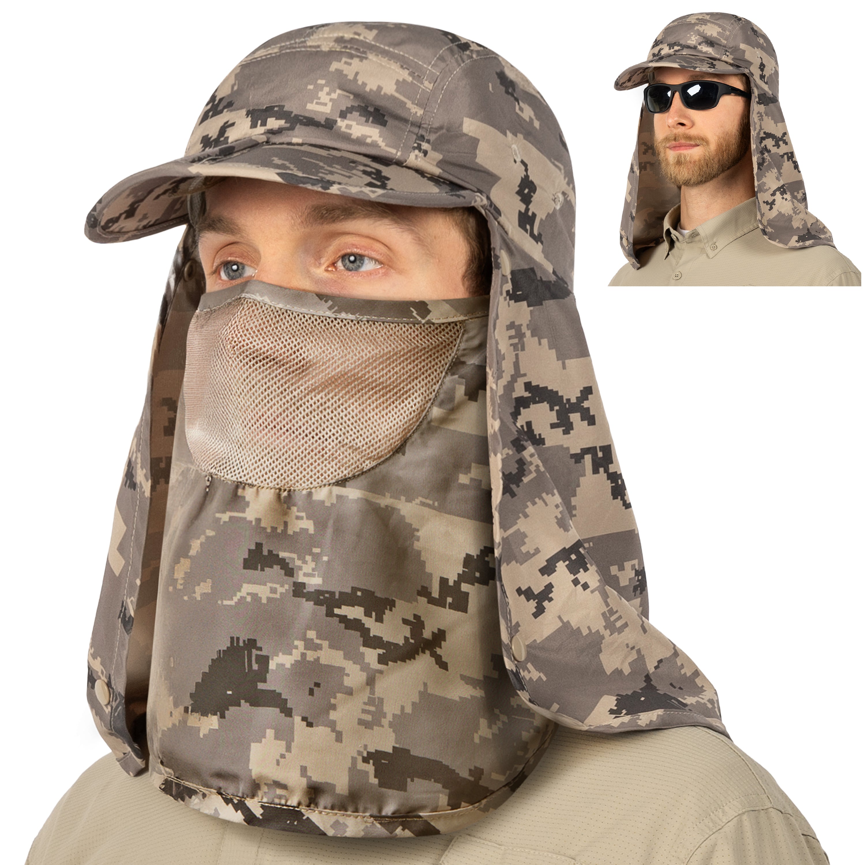 Unisex Sun Cap with Neck Flap and Face Cover