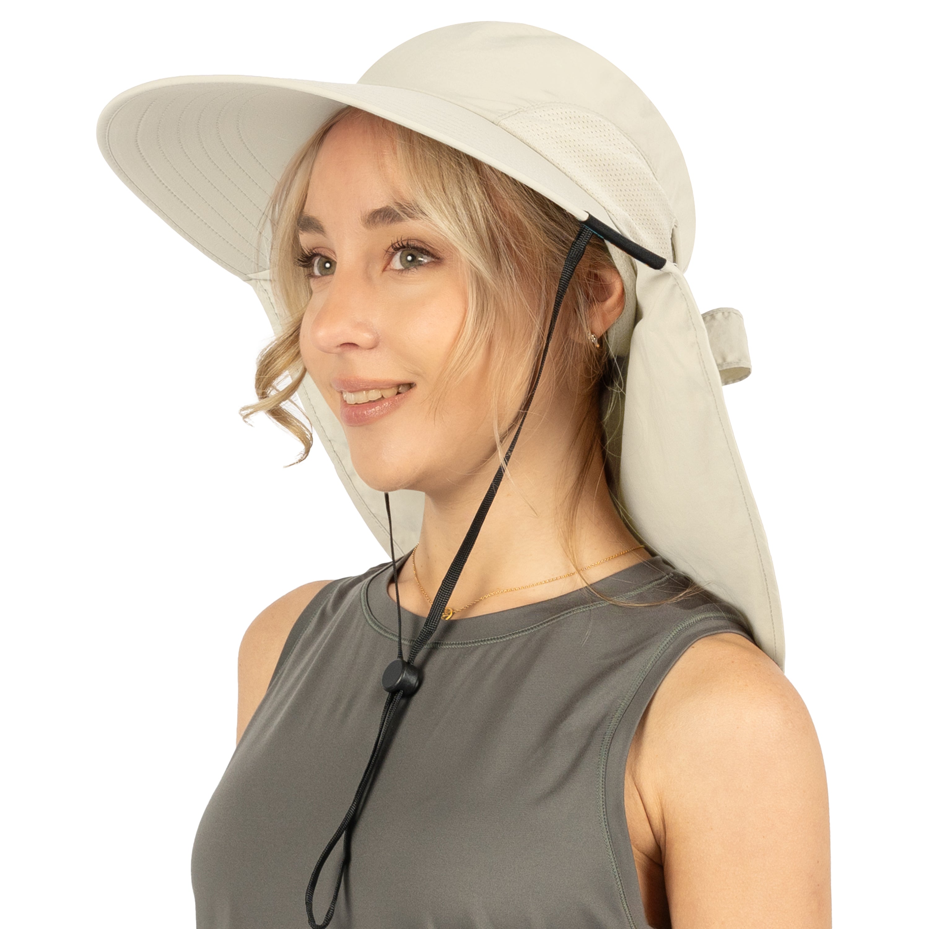 Womens Wide Brim Sun Hat with Bow and Neck Flap