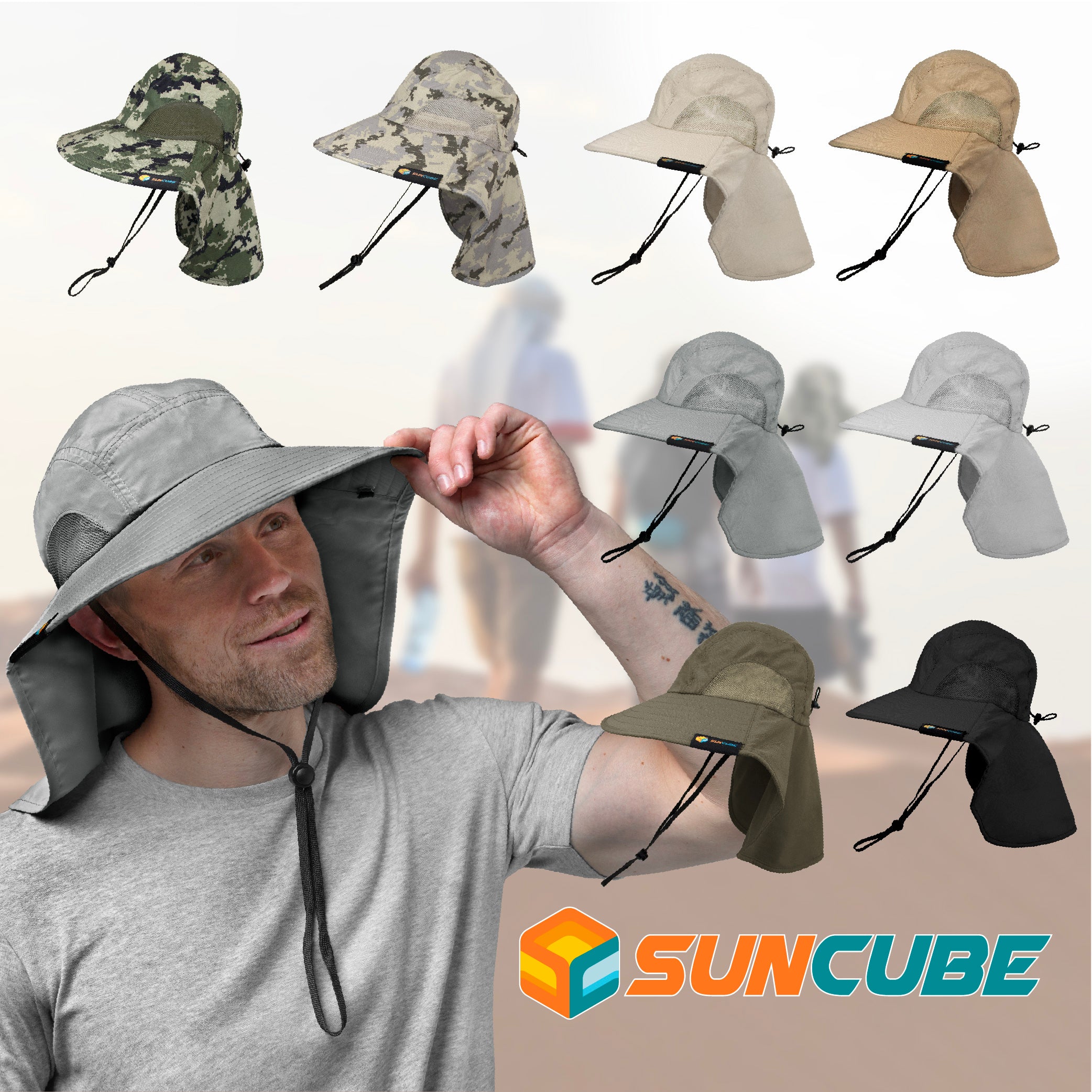 Unisex Wide Brim Sun Hat with Neck Cover