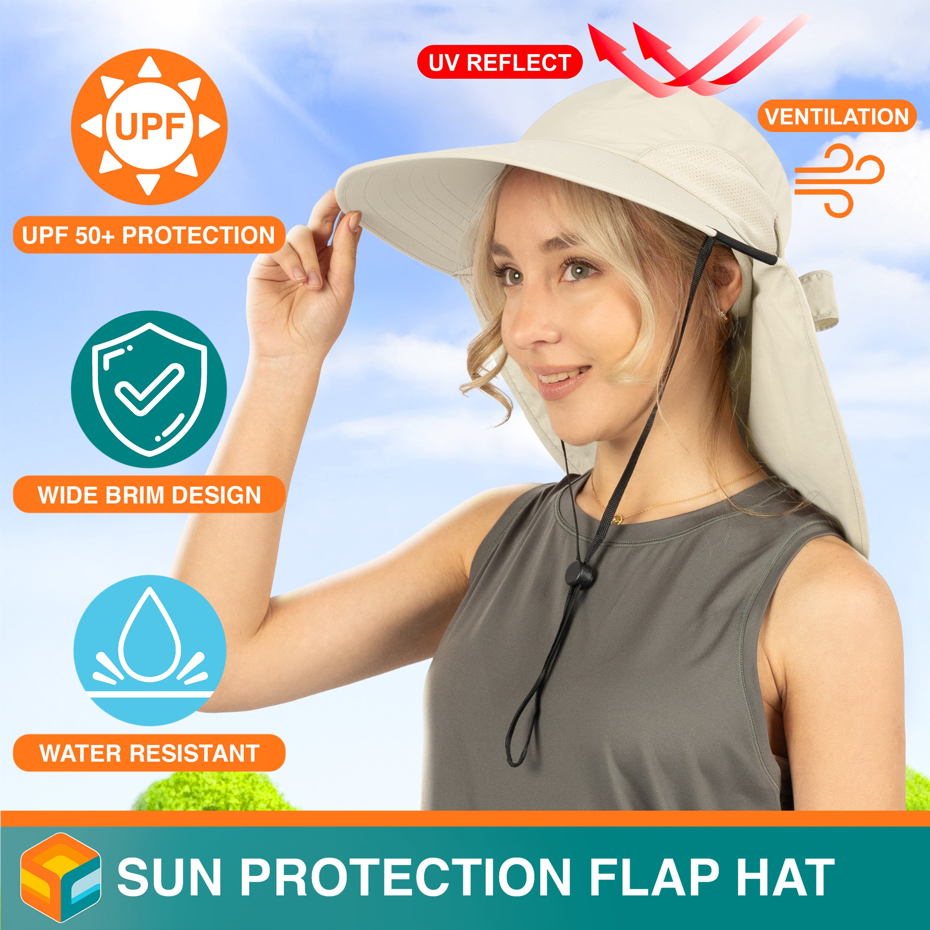 Womens Wide Brim Sun Hat with Bow and Neck Flap