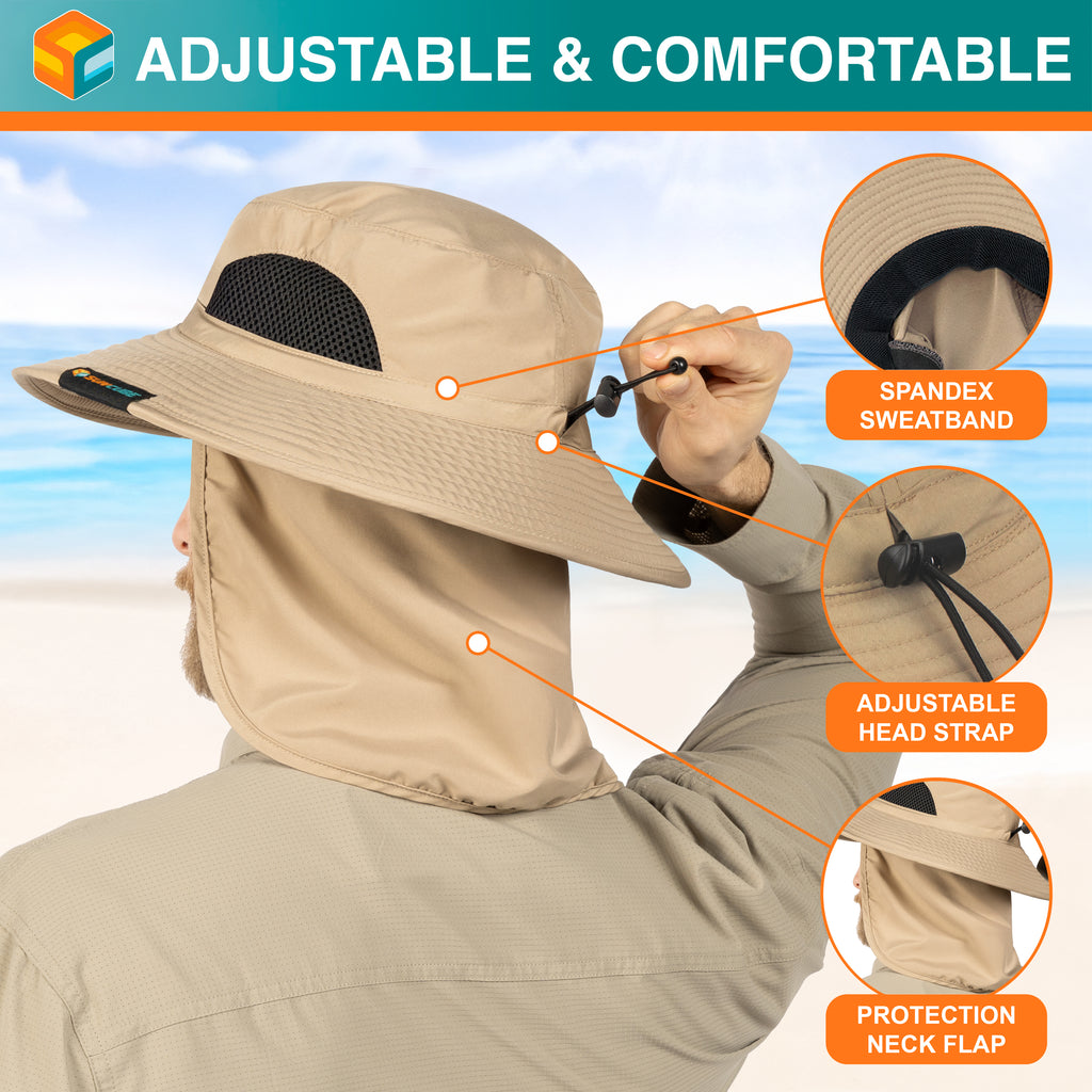 Unisex Wide Brim Hat with Neck Flap and Face Cover