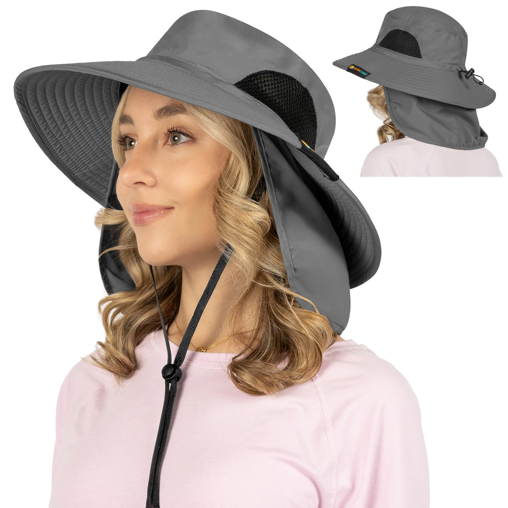 Unisex Wide Brim Sun Hat with Side Vent and Neck Flap Cover