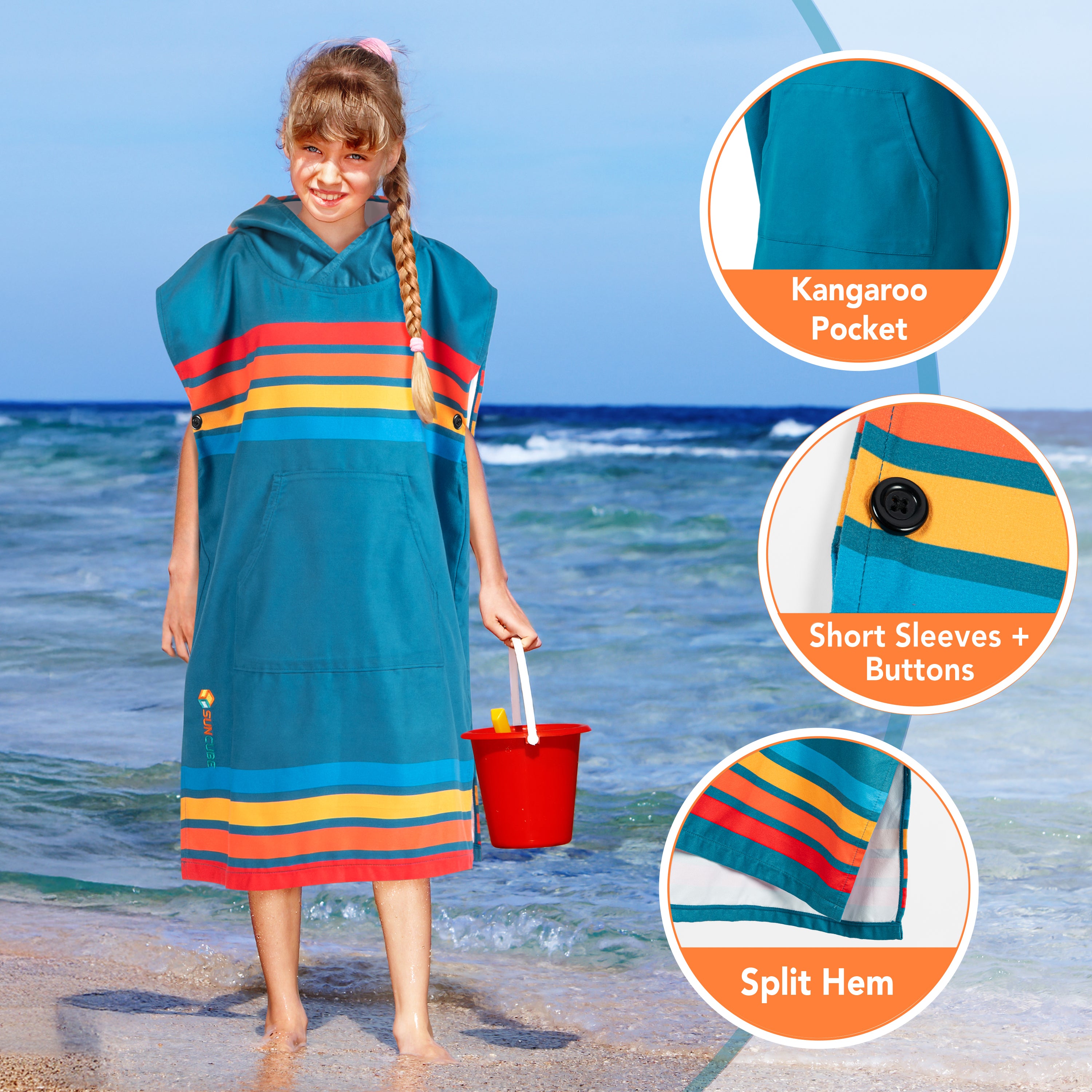 Surf Poncho Changing Robe with Hood, Microfiber - Kids / Teen