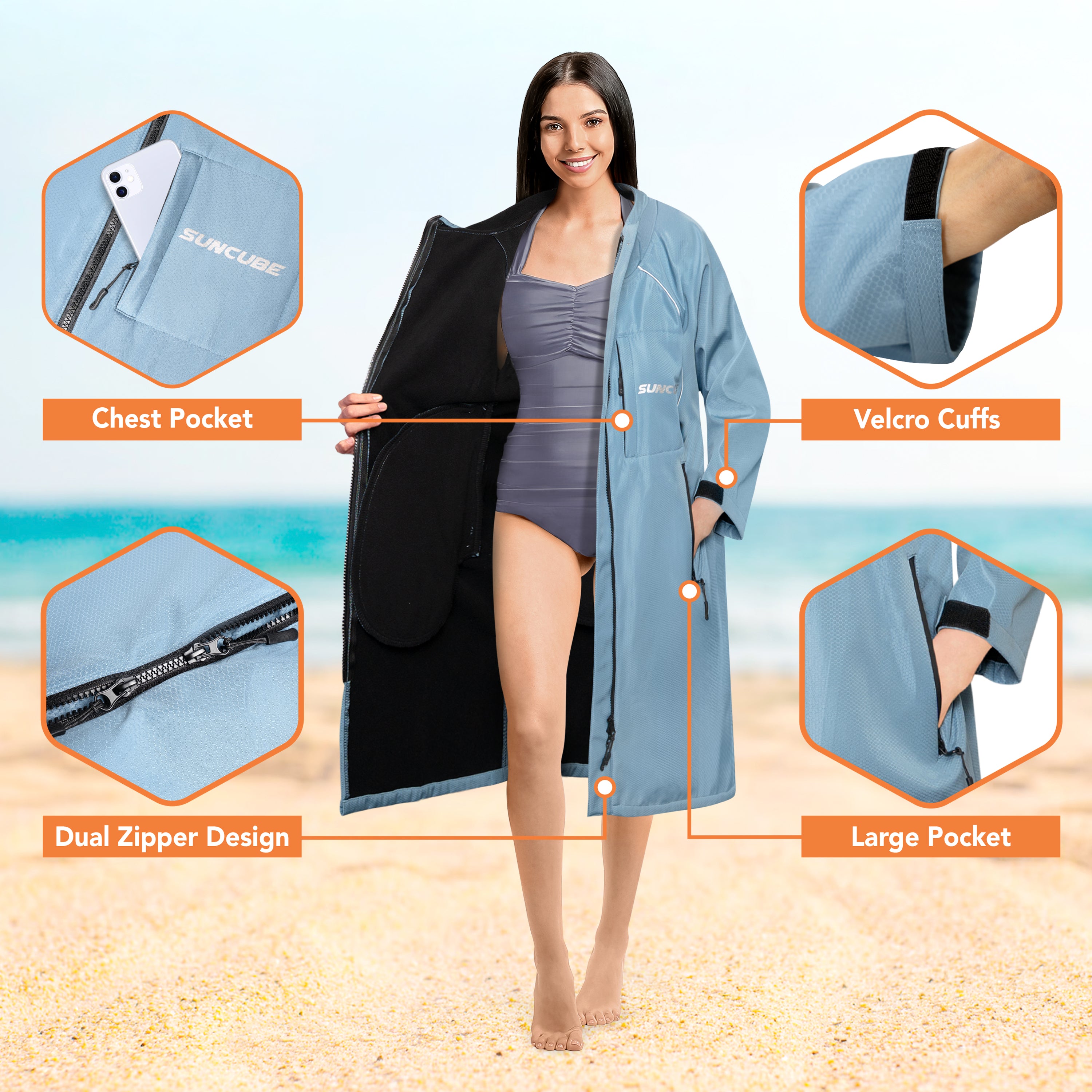 Unisex Hooded Swim Parka - Fleece, Adults