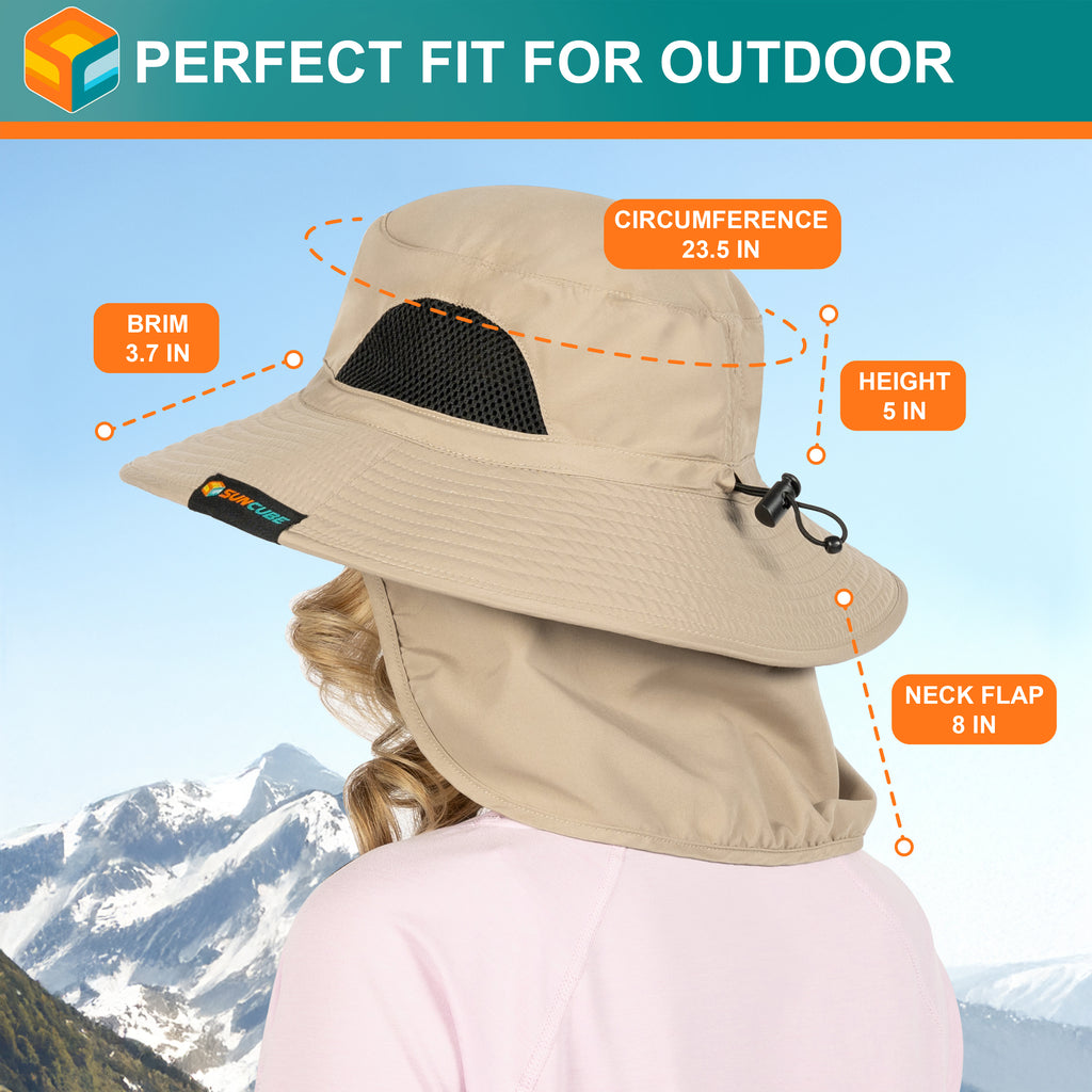 Unisex Wide Brim Sun Hat with Side Vent and Neck Flap Cover