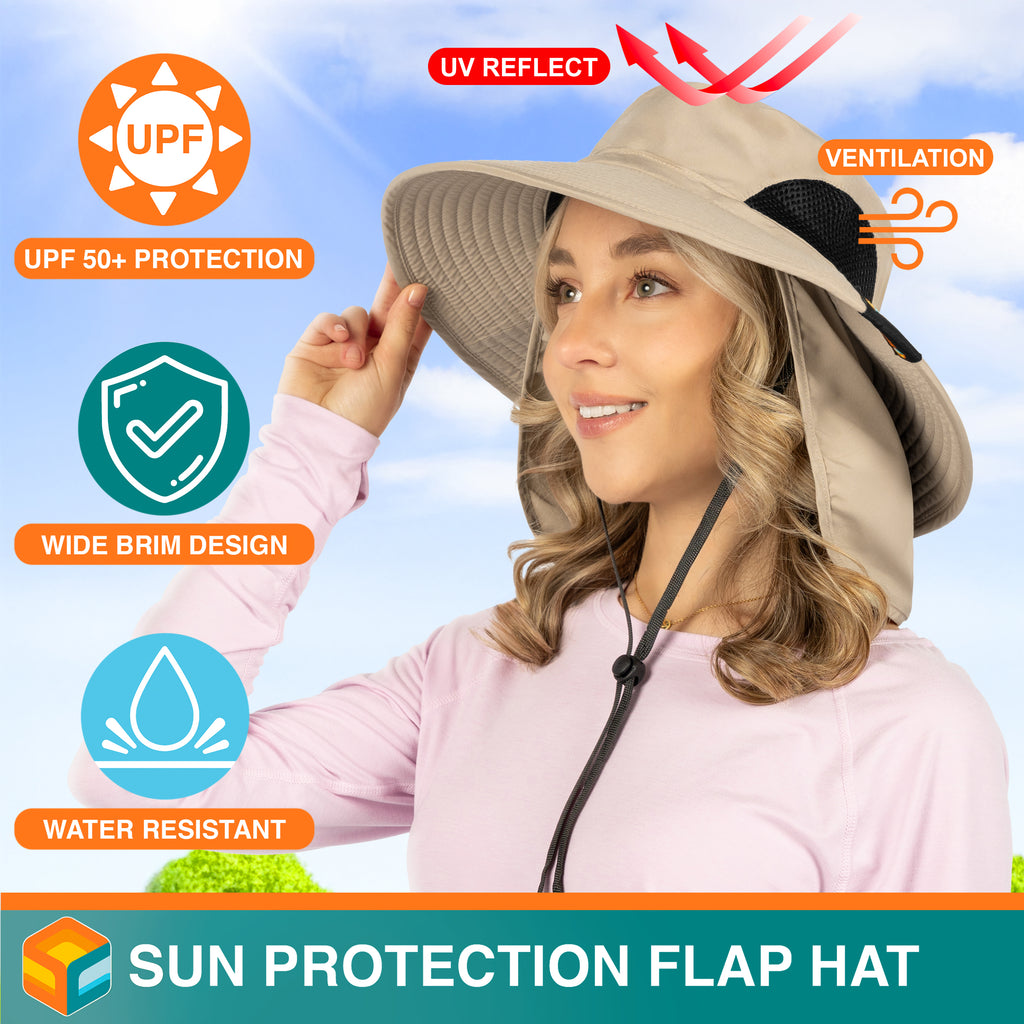 Unisex Wide Brim Sun Hat with Side Vent and Neck Flap Cover