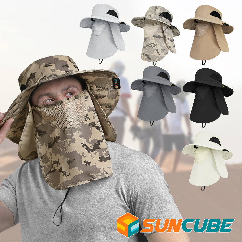 Unisex Wide Brim Hat with Neck Flap and Face Cover