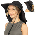 Womens Wide Brim Sun Hat with Bow and Neck Flap