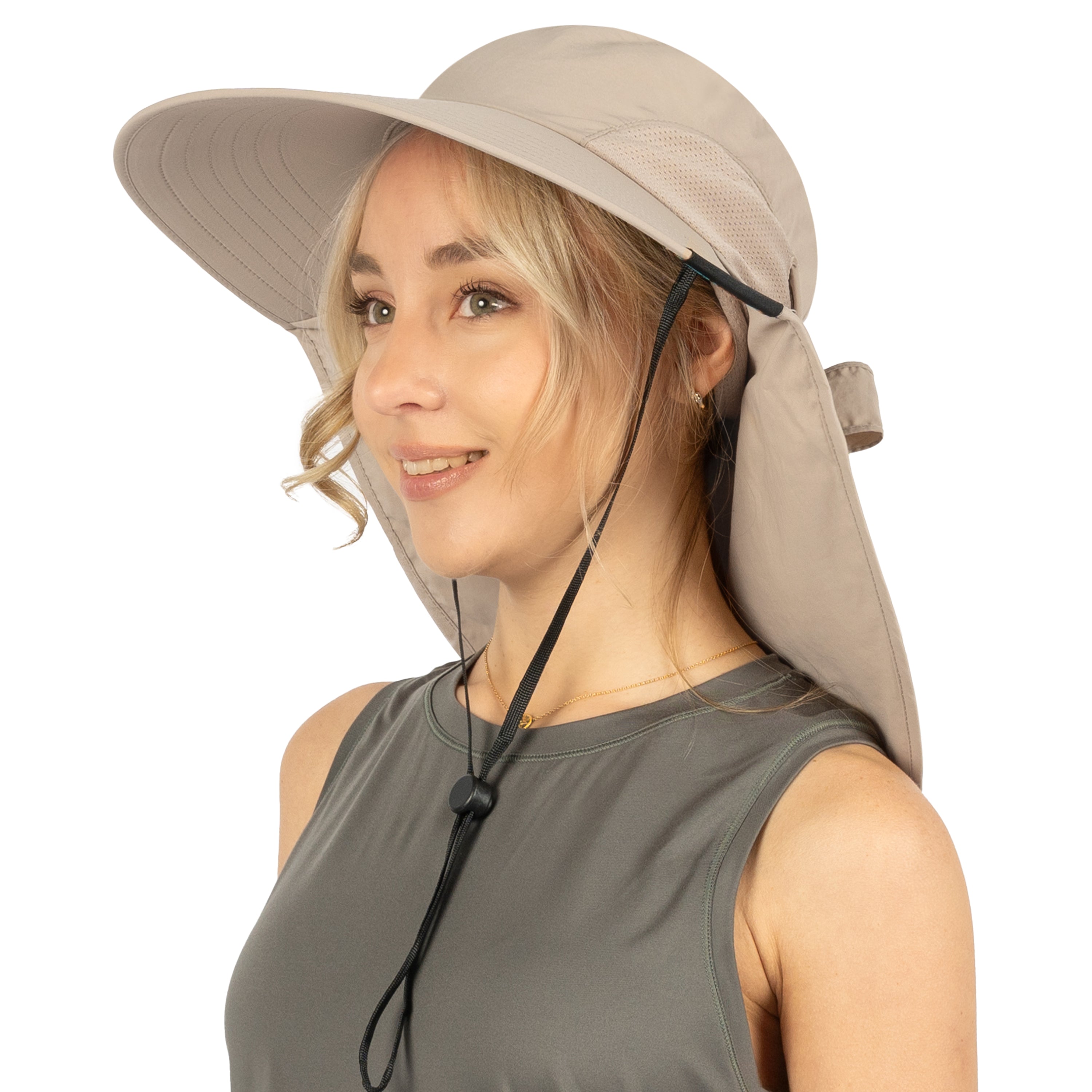 Womens Wide Brim Sun Hat with Bow and Neck Flap