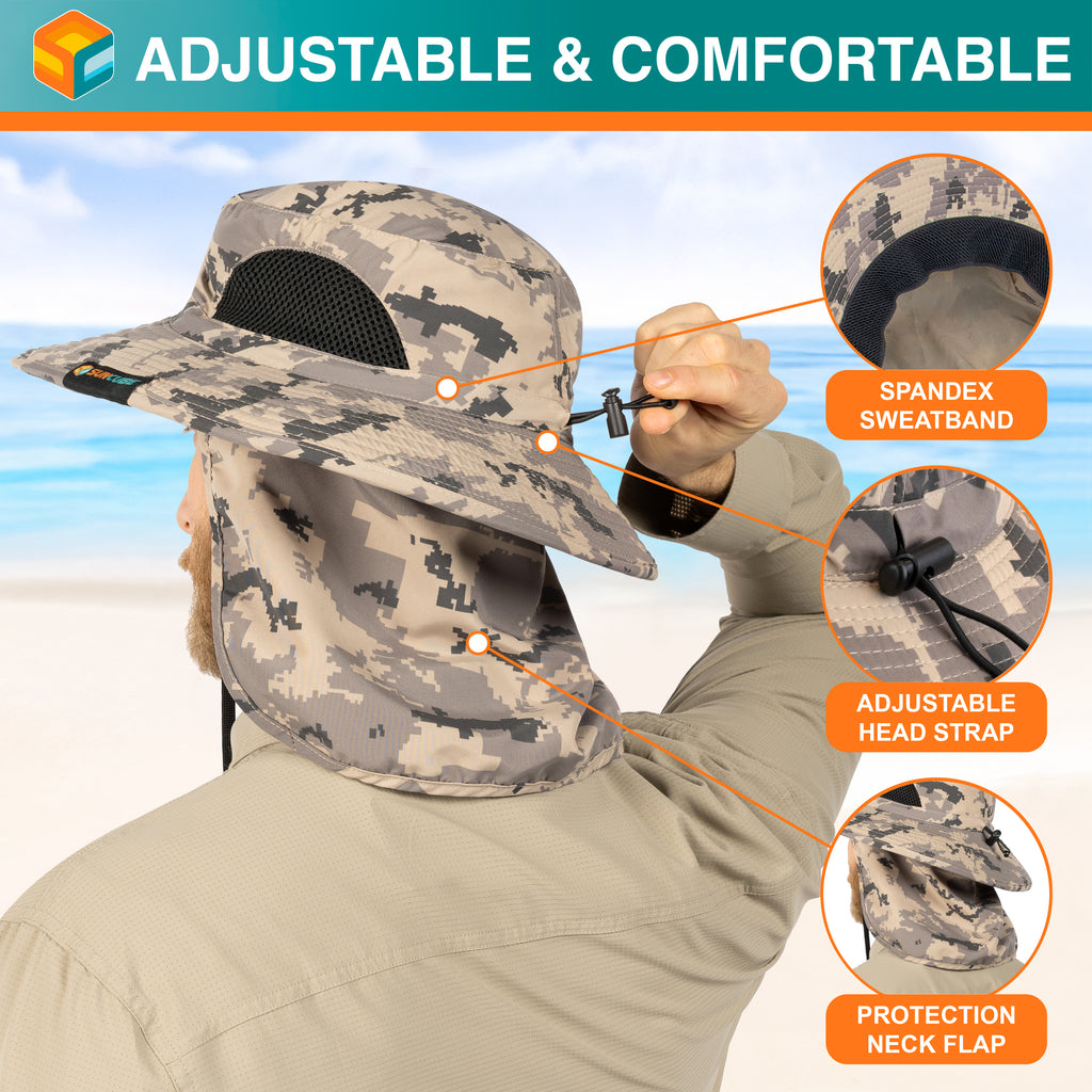 Unisex Wide Brim Hat with Neck Flap and Face Cover