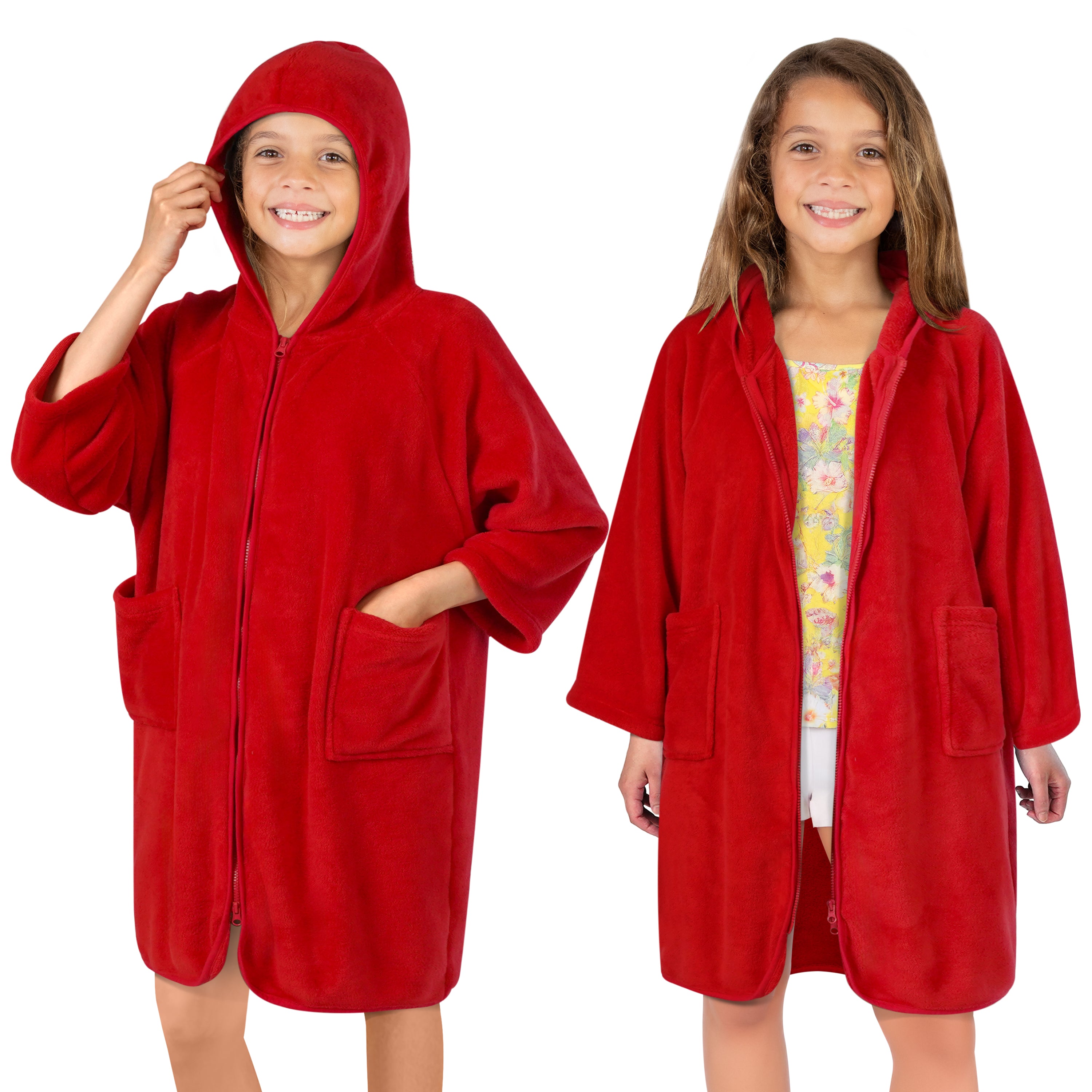 Teens Zippper Hooded Towel Robe