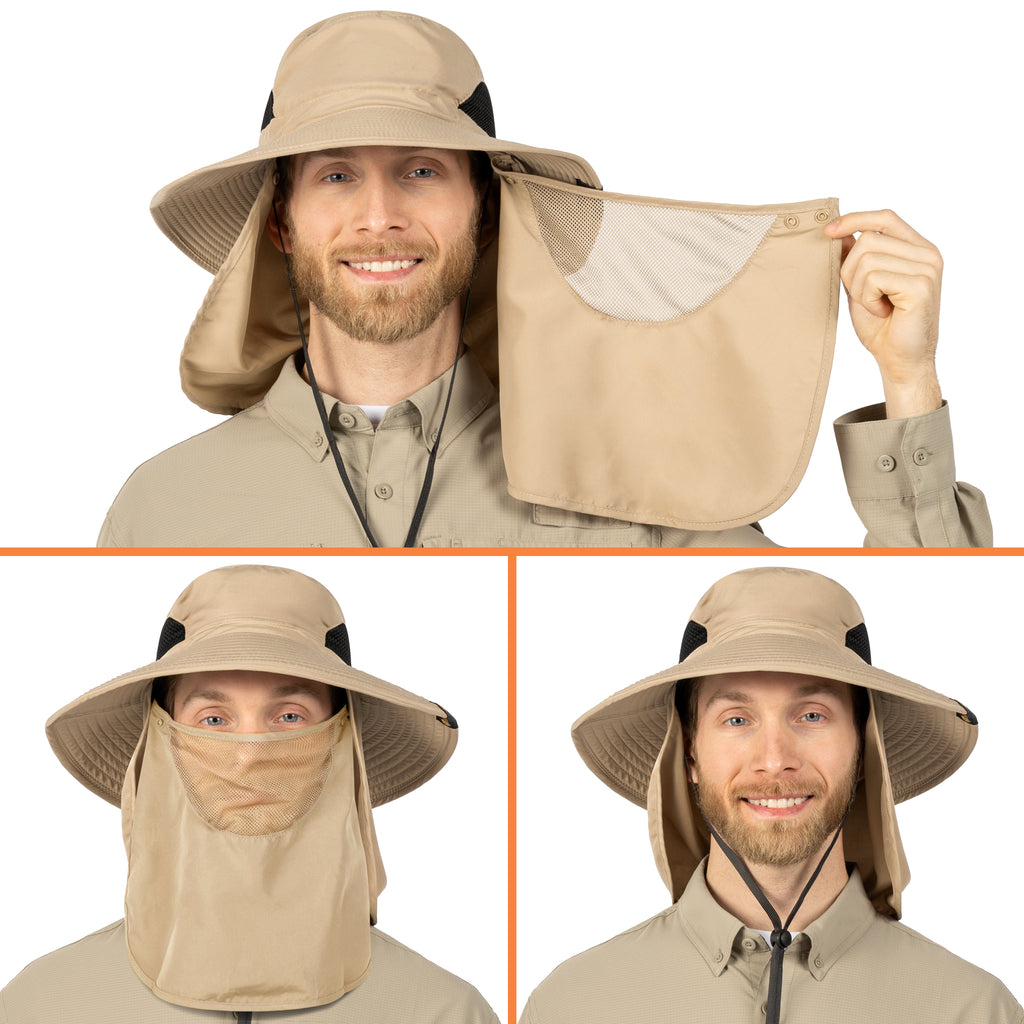 Unisex Wide Brim Hat with Neck Flap and Face Cover