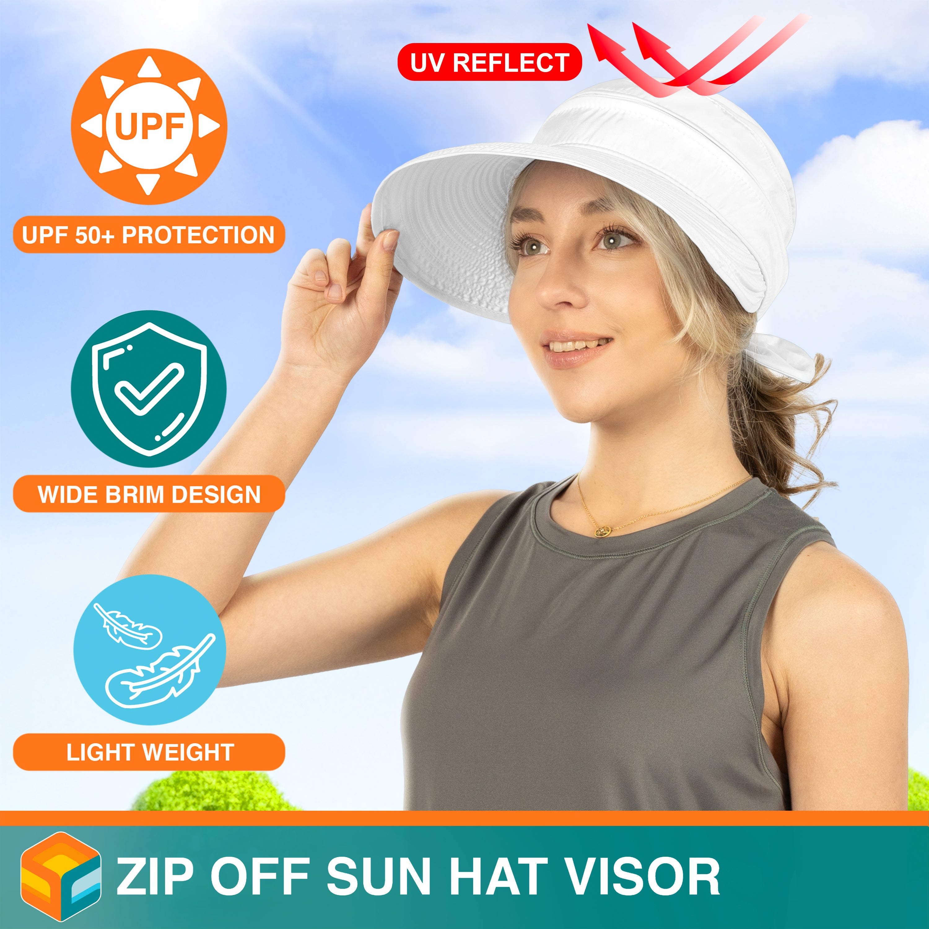 Womens Convertible Zip Off Sun Visor Hat