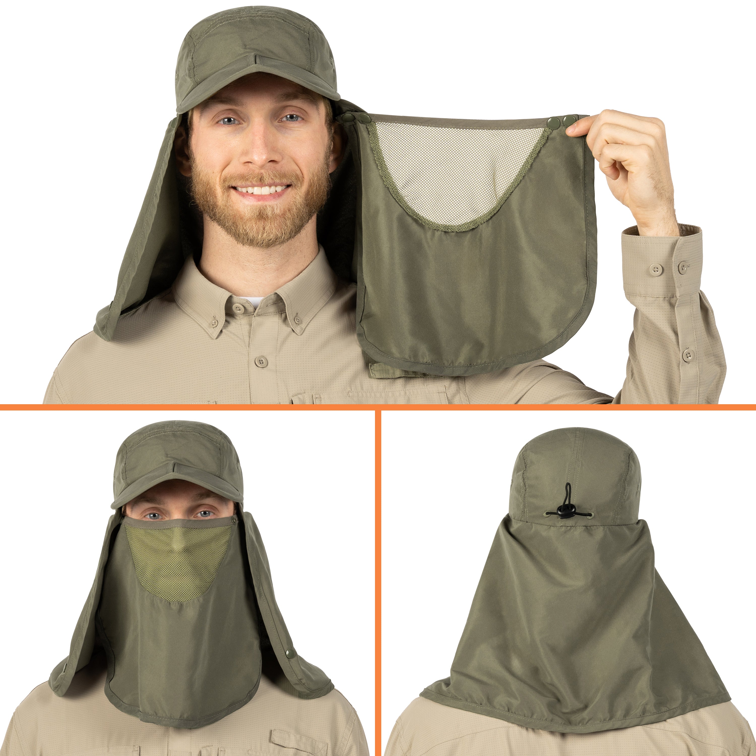 Unisex Sun Cap with Neck Flap and Face Cover