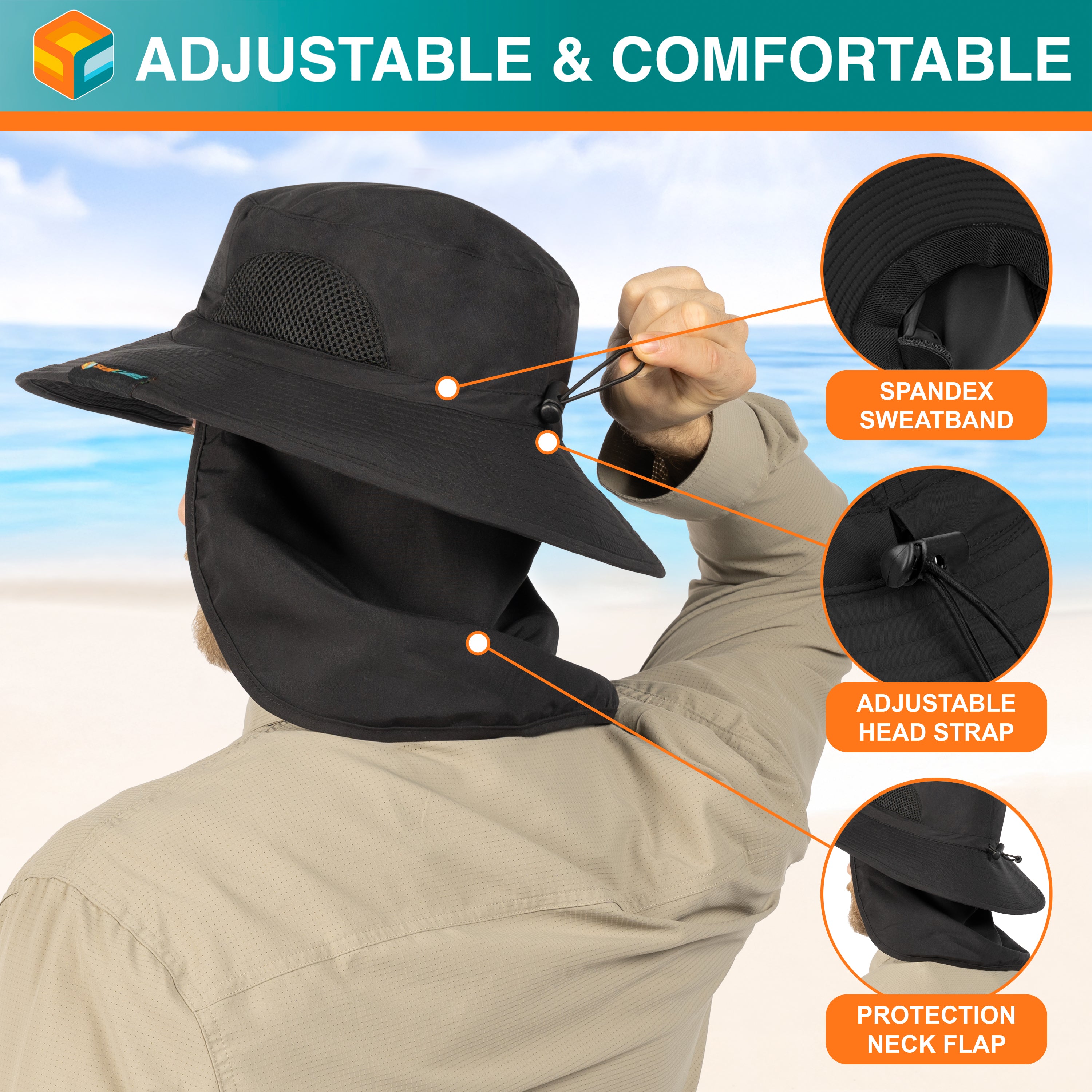 Unisex Wide Brim Sun Hat with Side Vent and Neck Flap Cover