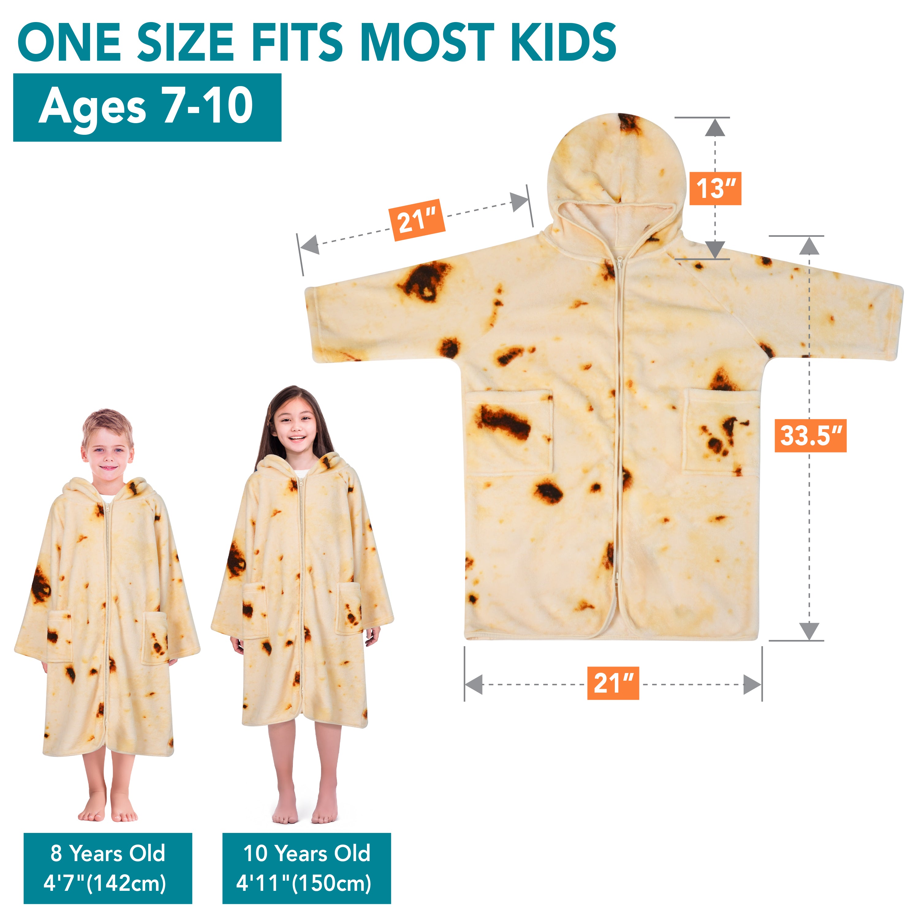 Teens Zippper Hooded Towel Robe