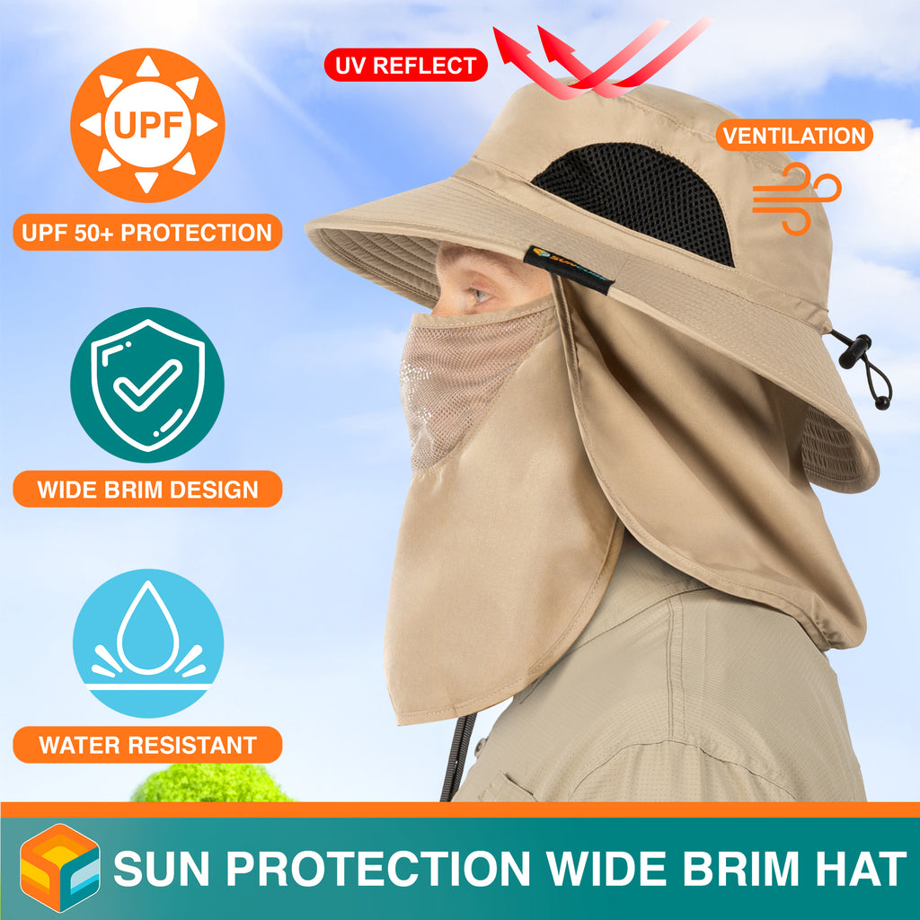 Unisex Wide Brim Hat with Neck Flap and Face Cover