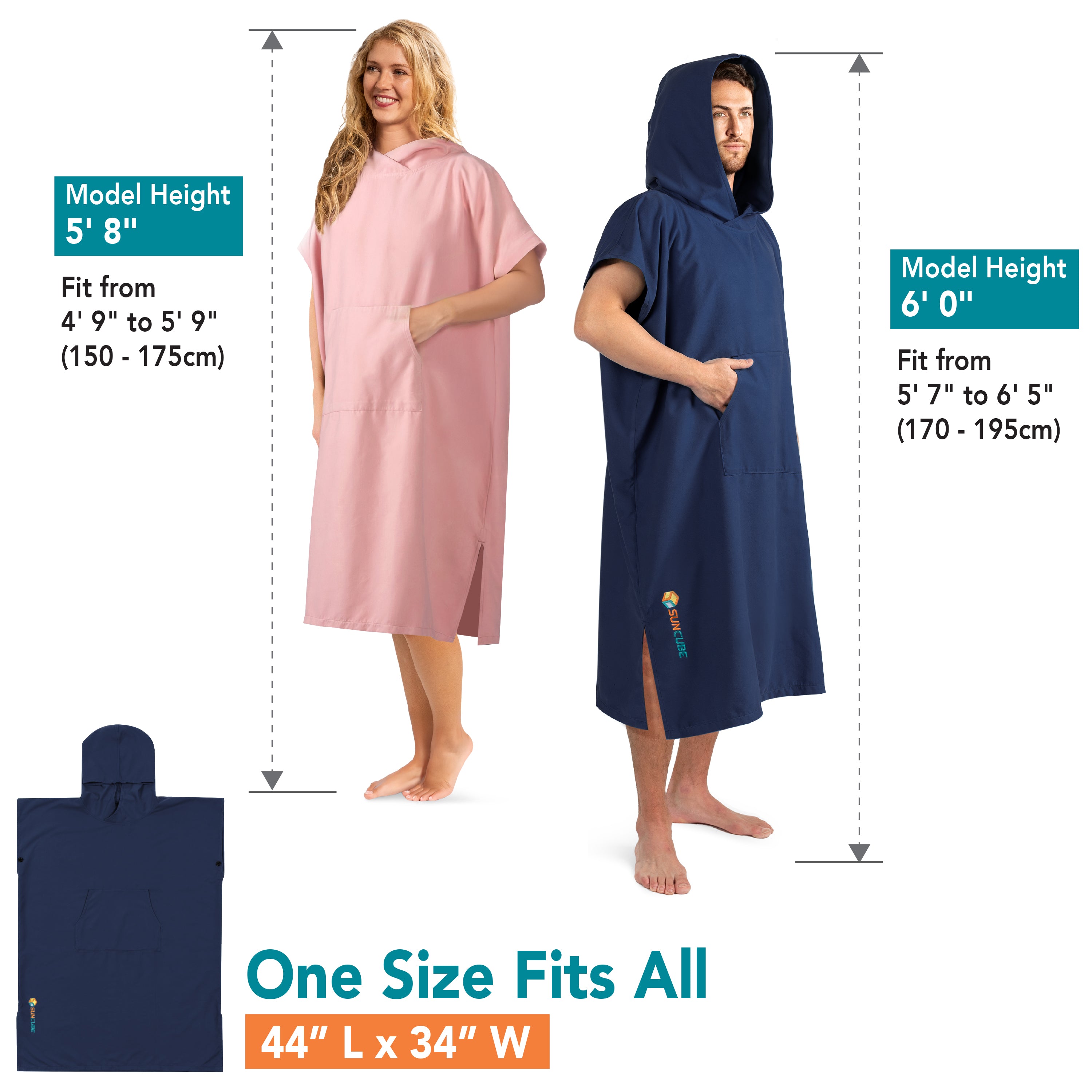 Surf Poncho Changing Robe with Hood, Microfiber - Adults
