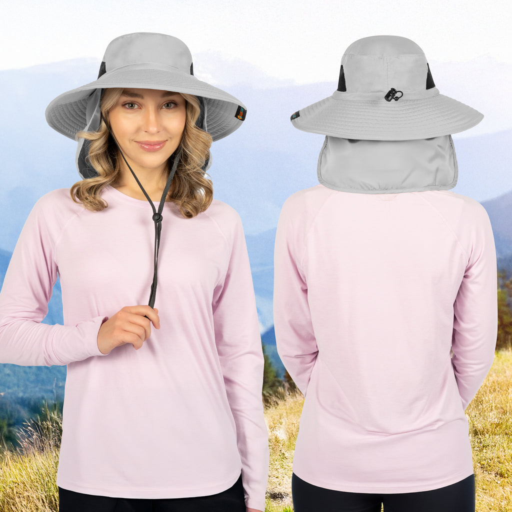 Unisex Wide Brim Sun Hat with Side Vent and Neck Flap Cover
