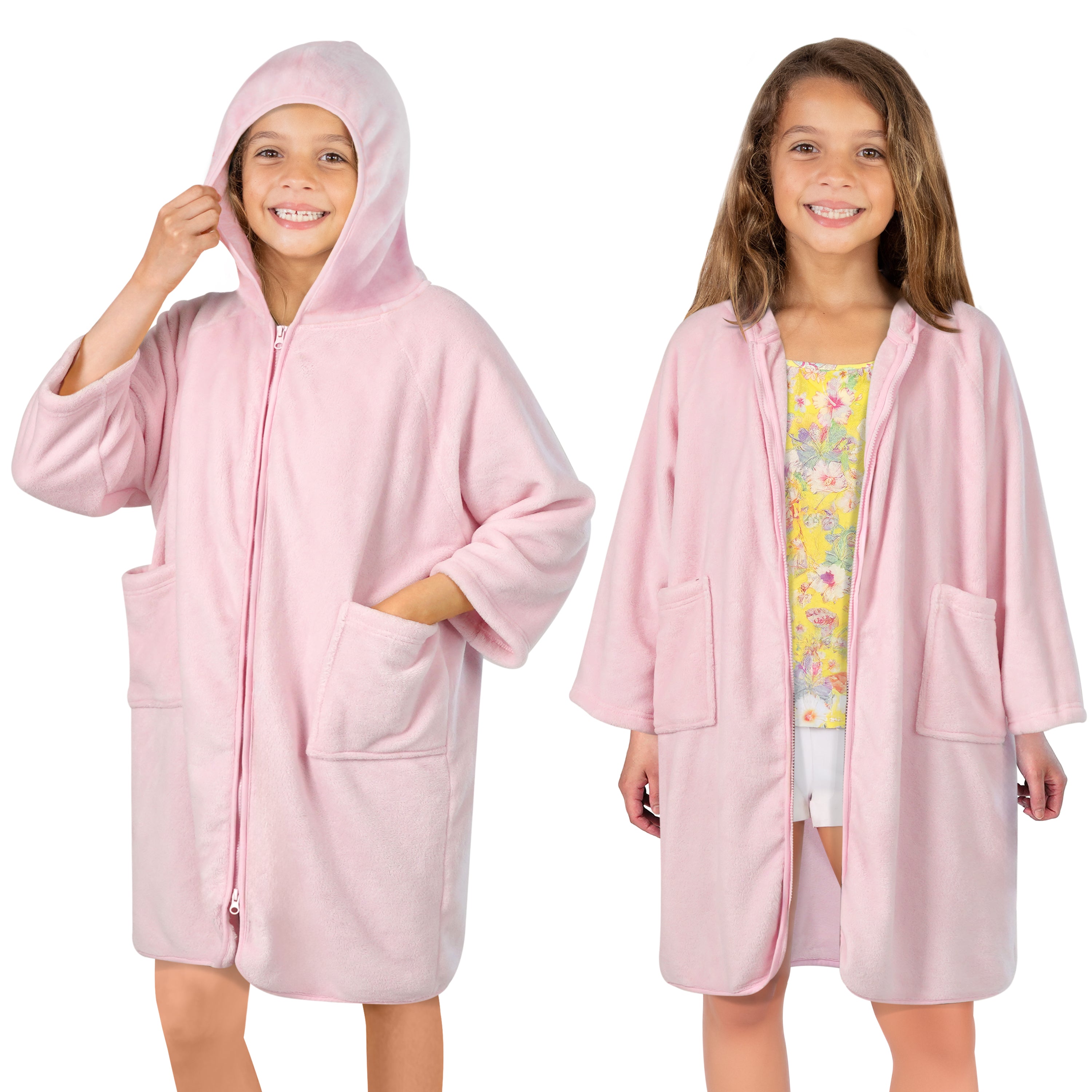 Teens Zippper Hooded Towel Robe