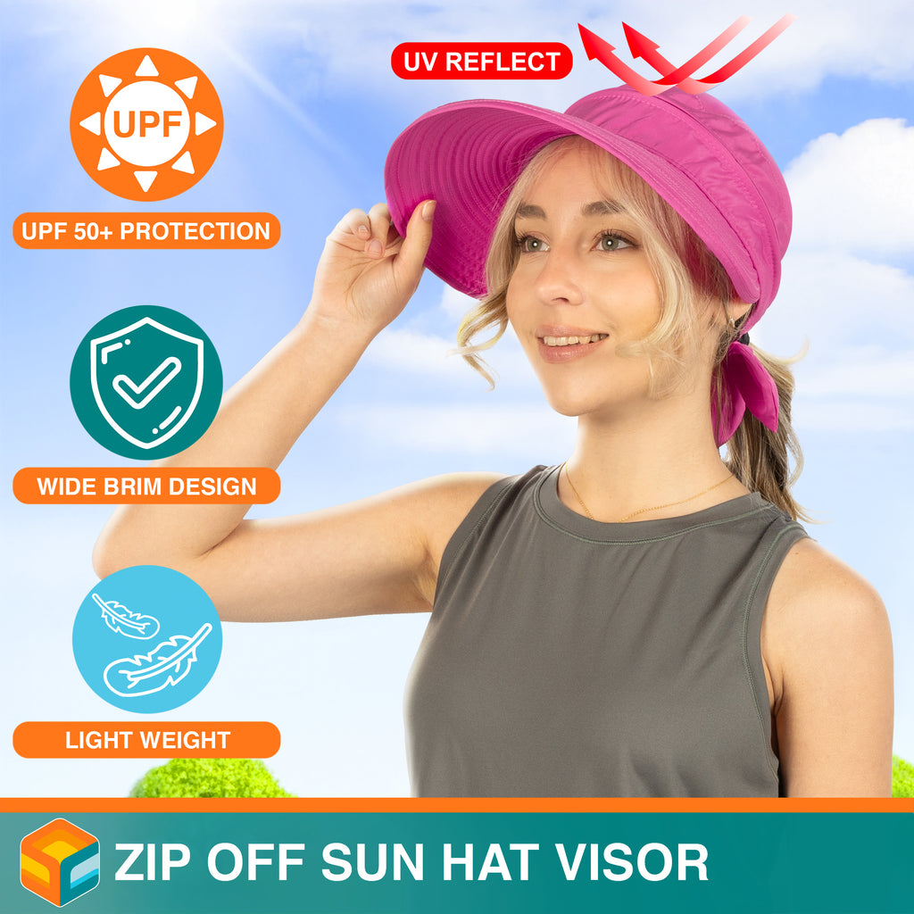 Womens Convertible Zip Off Sun Visor Hat