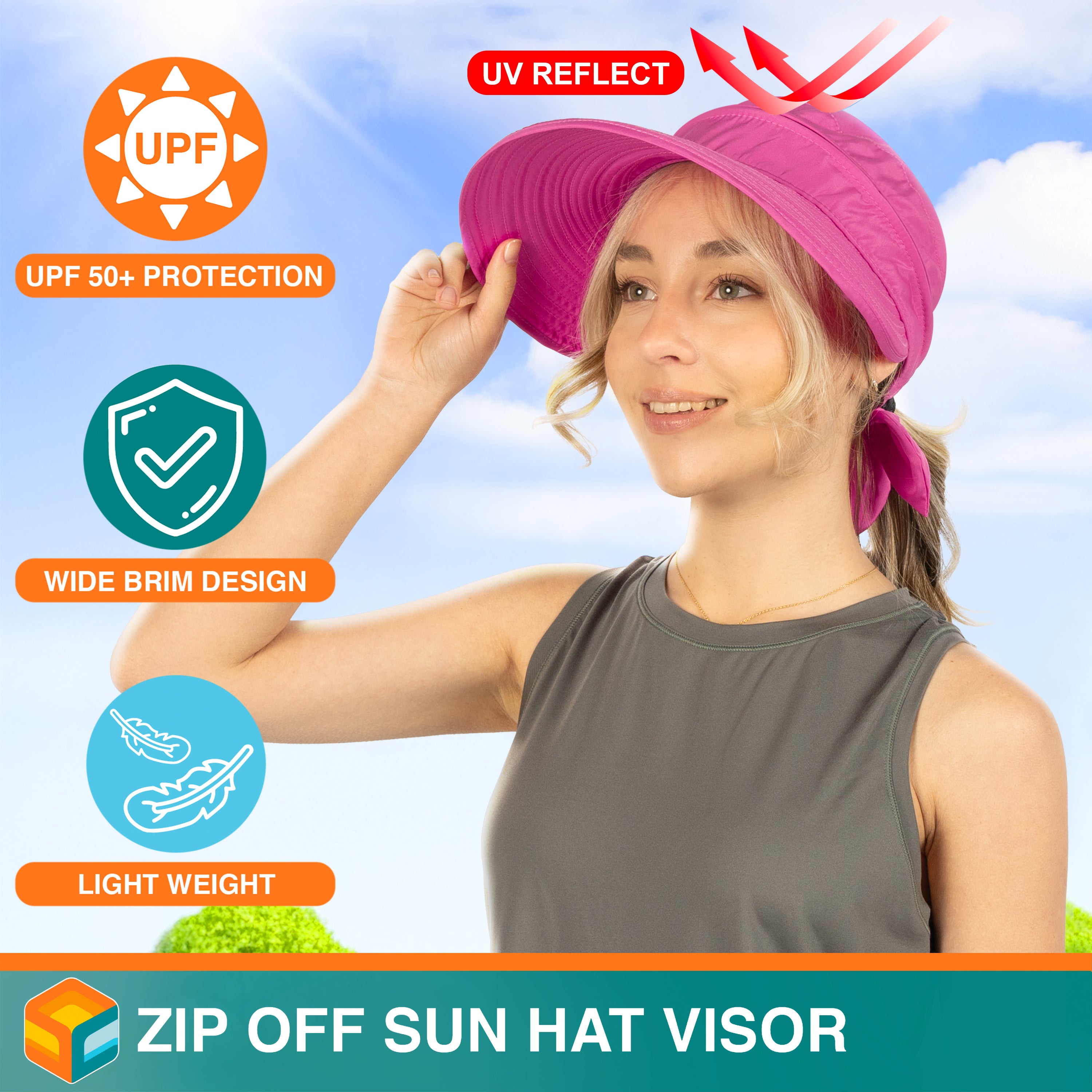 Womens Convertible Zip Off Sun Visor Hat