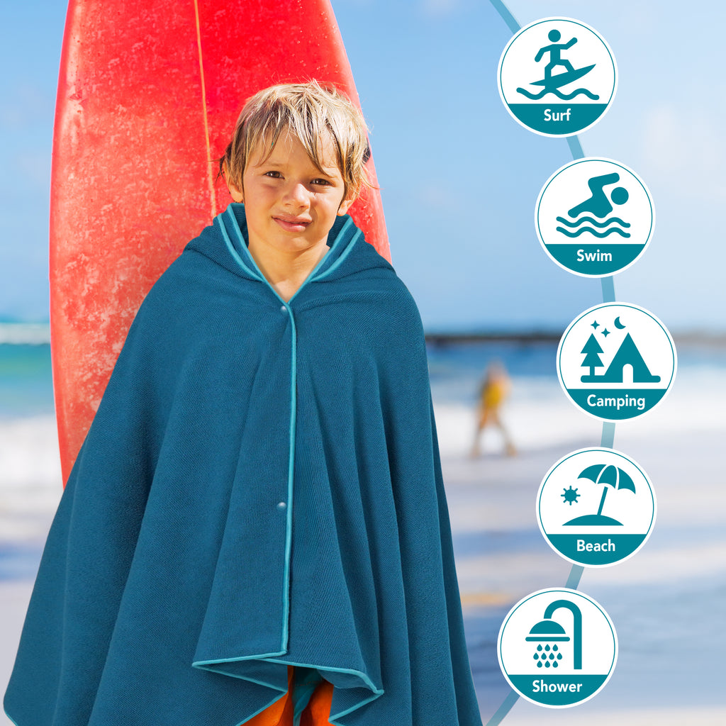 Kids Hooded Poncho Wrap Bath Towel