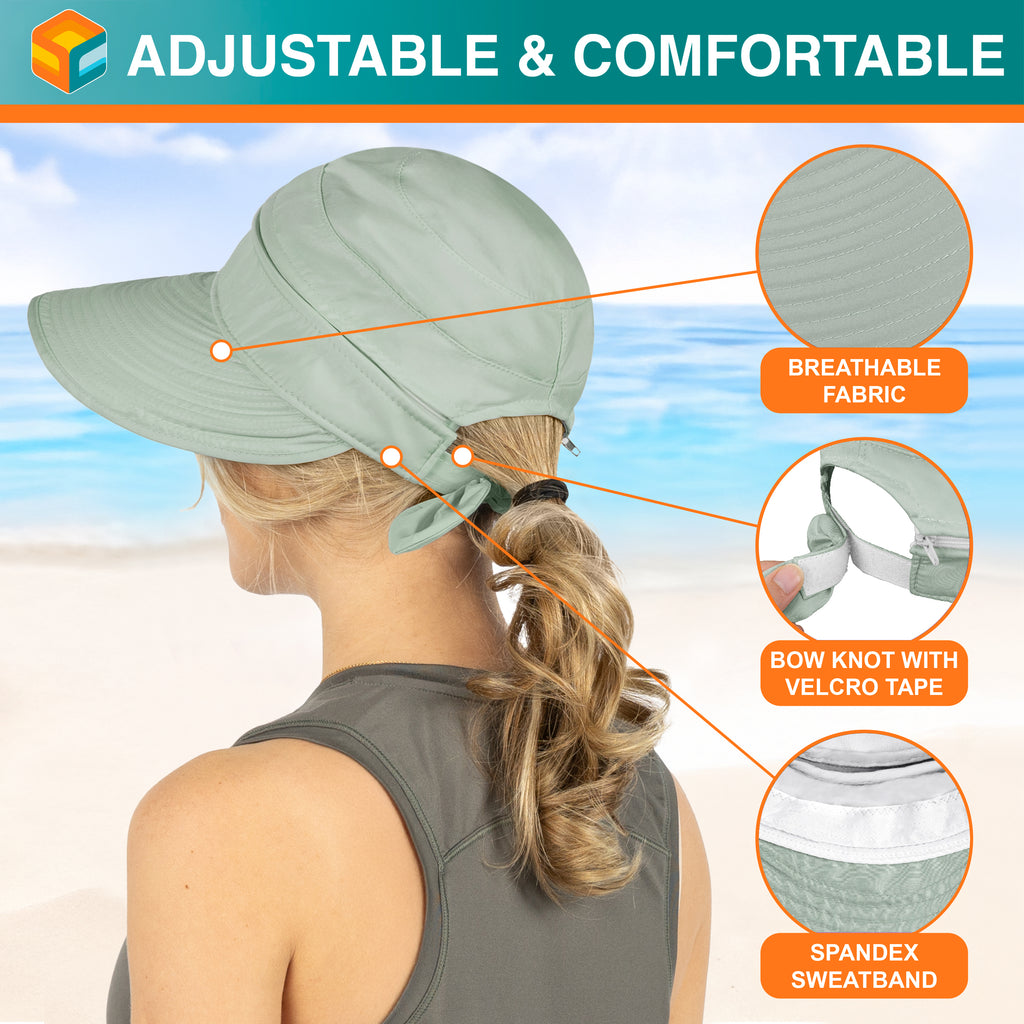 Womens Convertible Zip Off Sun Visor Hat