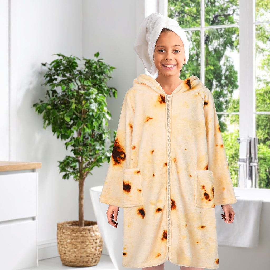 Teens Zippper Hooded Towel Robe