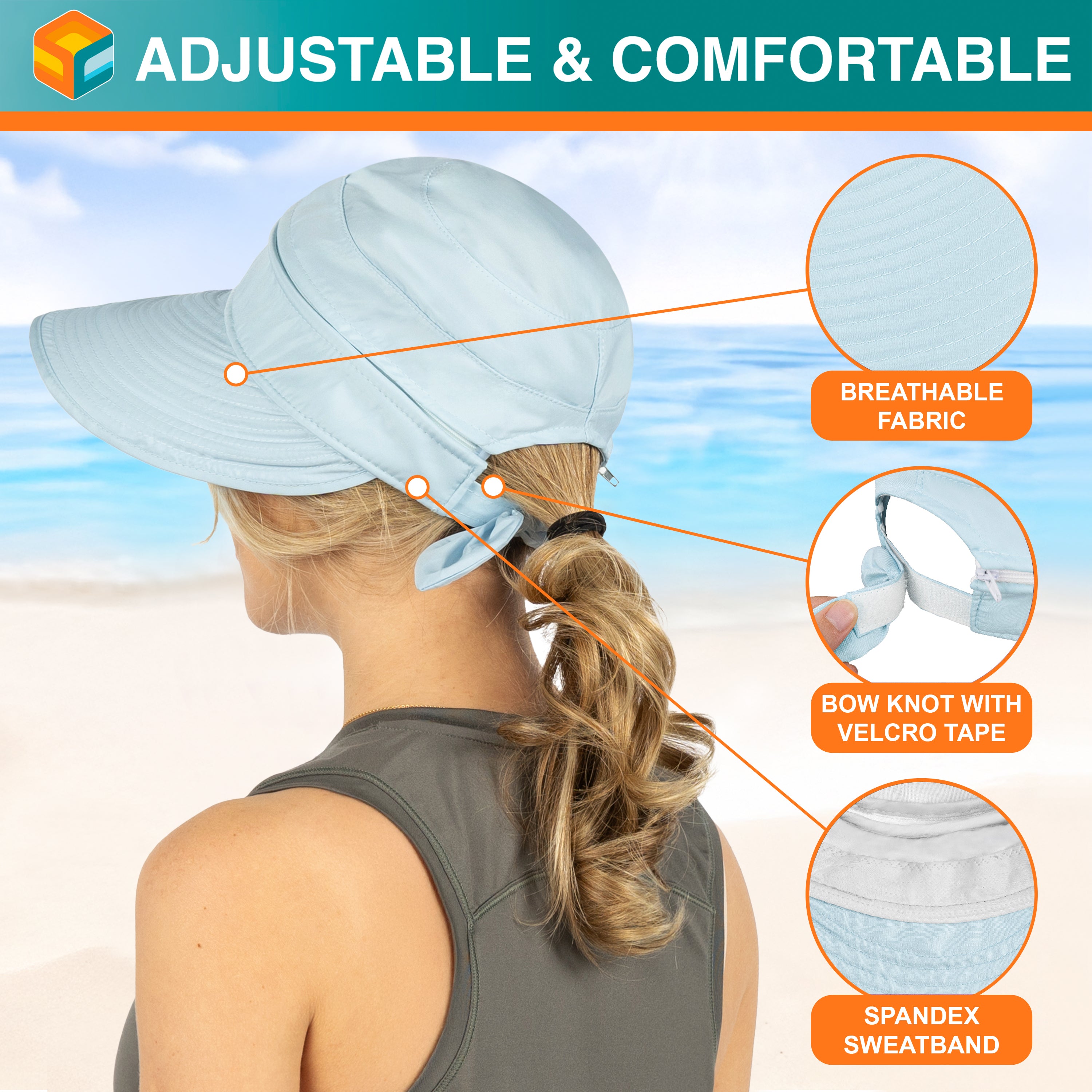 Womens Convertible Zip Off Sun Visor Hat